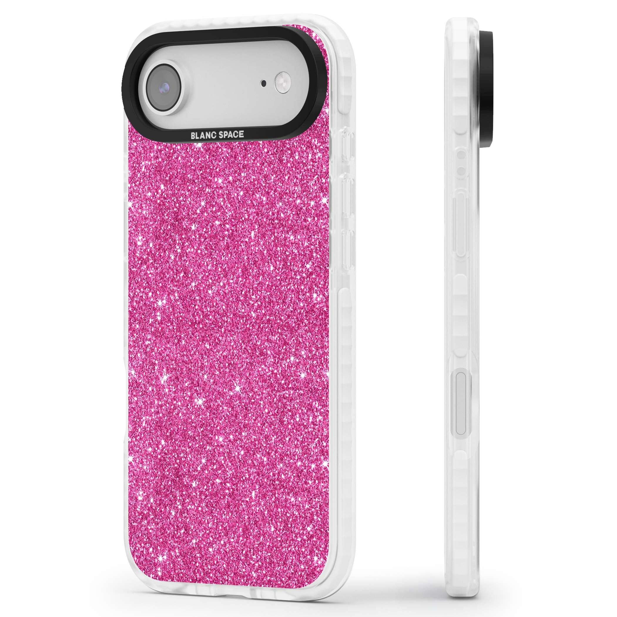Pink Glitter Y2K iPhone case featuring hot pink glitter wallpaper with sparkle shimmer effect | Black Impact case for iPhone Air