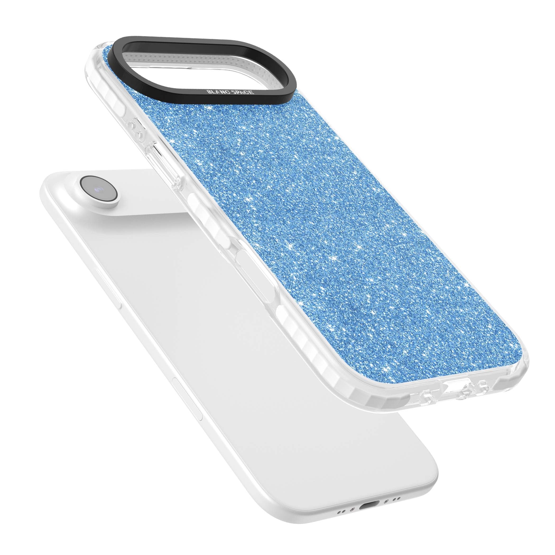 Blue Glitter blue glitter iPhone case featuring dense sparkling cerulean glitter with a glamorous shimmering finish | Black Impact case for iPhone Air