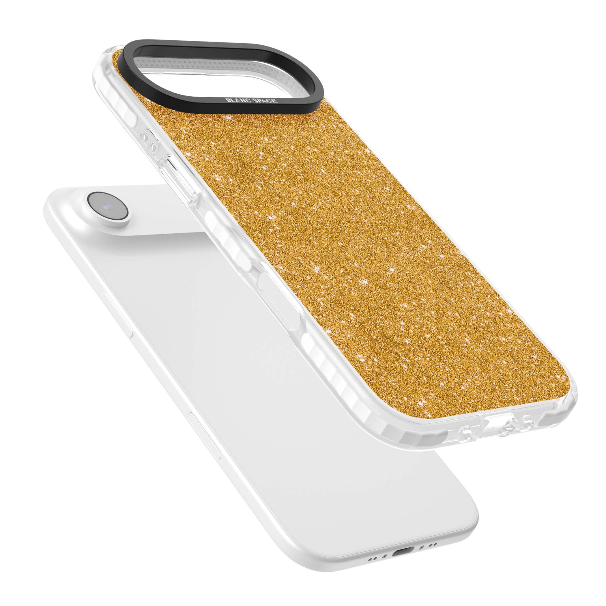 Gold Glitter gold glitter iPhone case featuring a shimmering sparkle wallpaper design in luxury gold | Black Impact case for iPhone Air