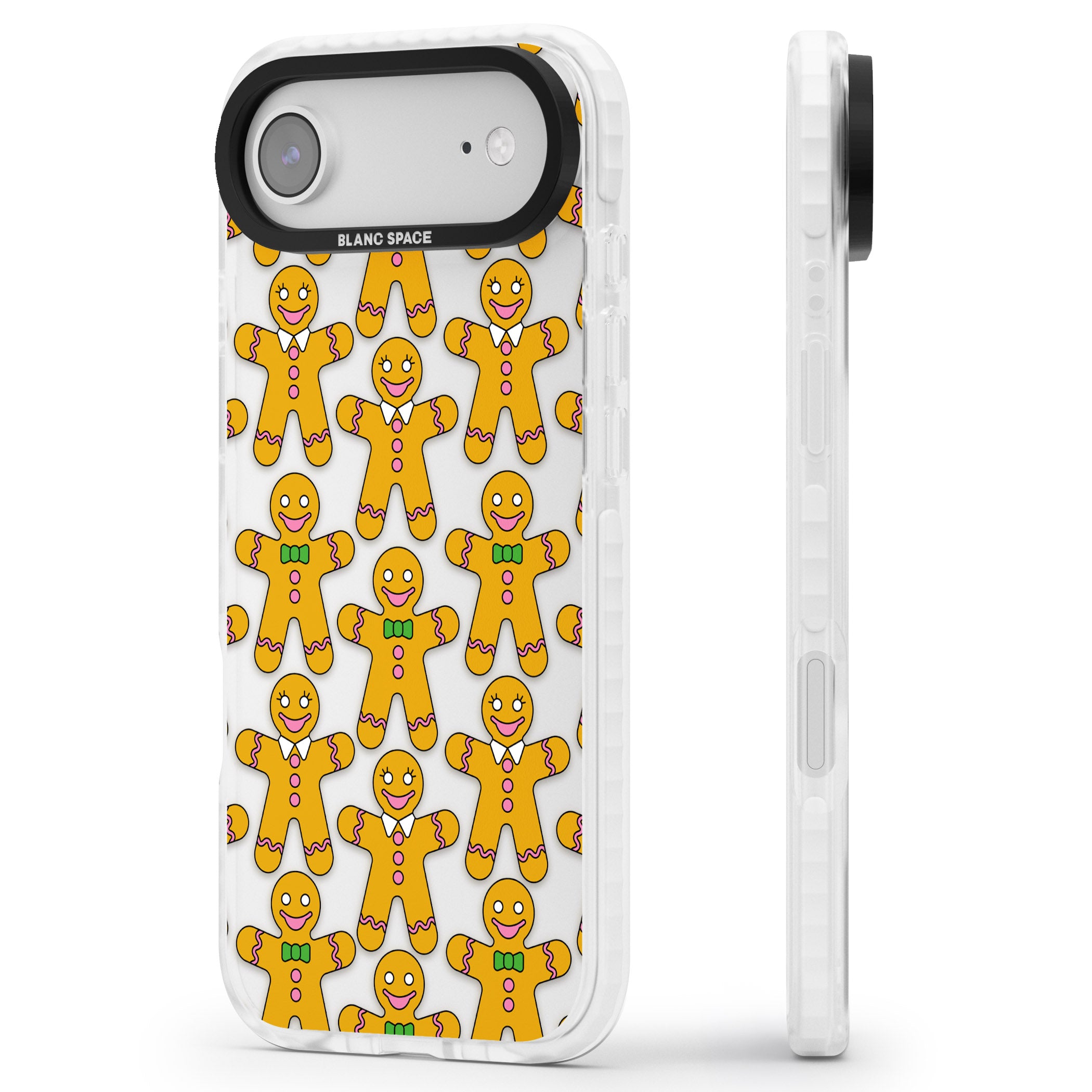 Gingerbread Cookie Pattern iPhone 17 Air Impact Clear Phone Case Side Profile