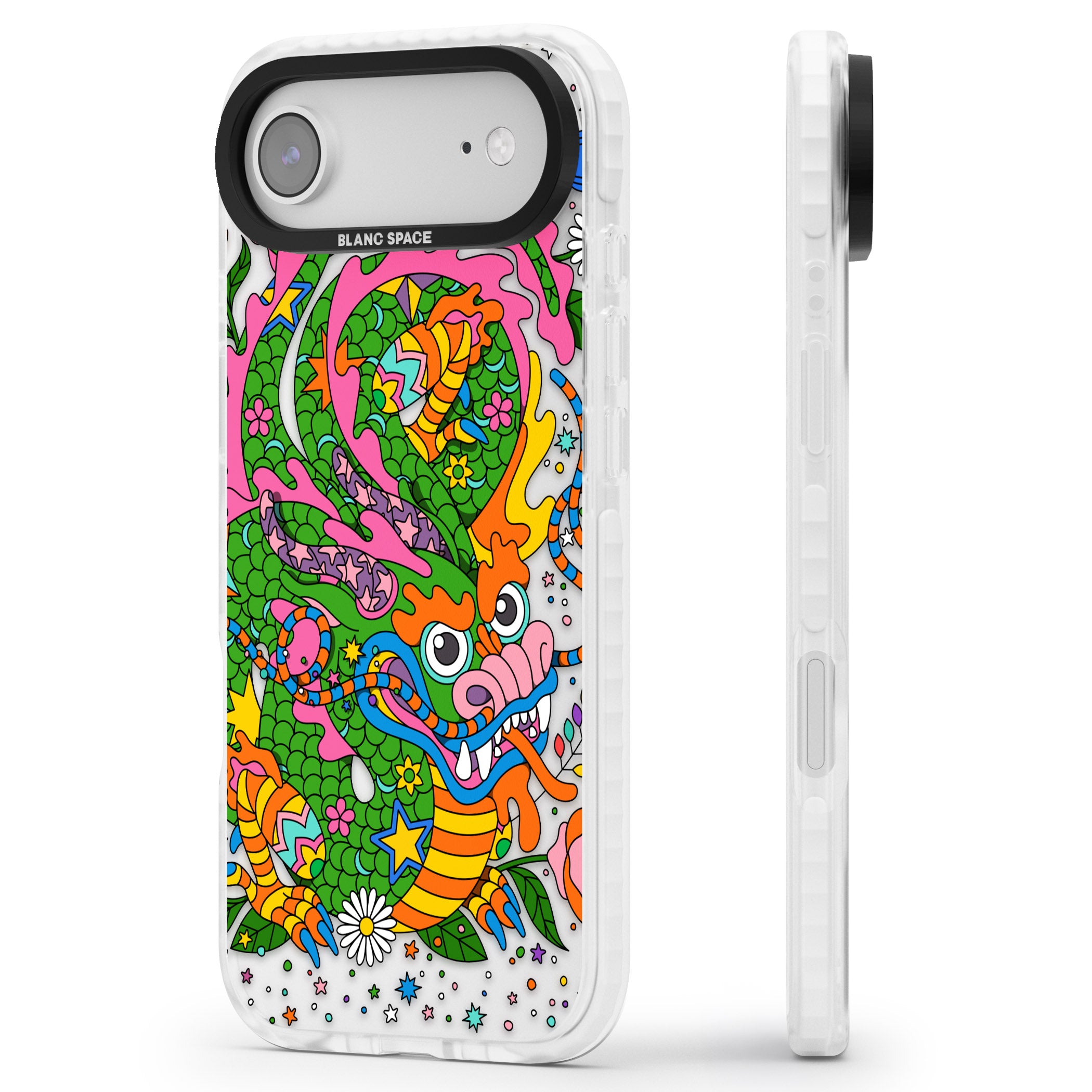 Psychedelic Jungle Dragon iPhone 17 Air Impact Clear Phone Case Side Profile