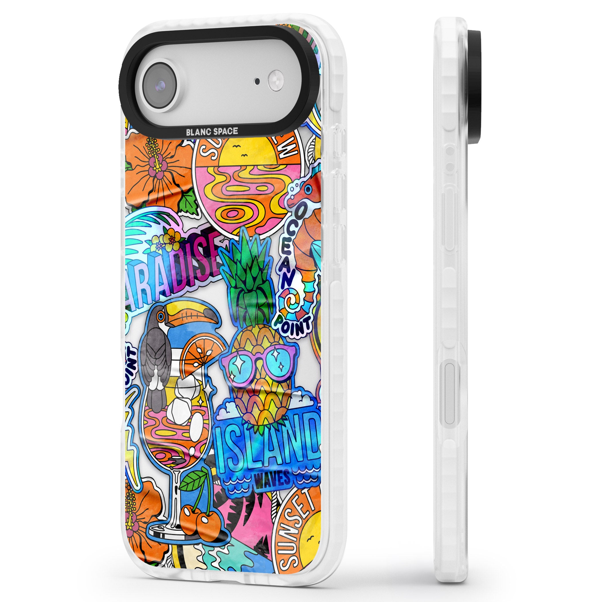 Tropical Vibes Collage iPhone 17 Air Impact Clear Phone Case Side Profile