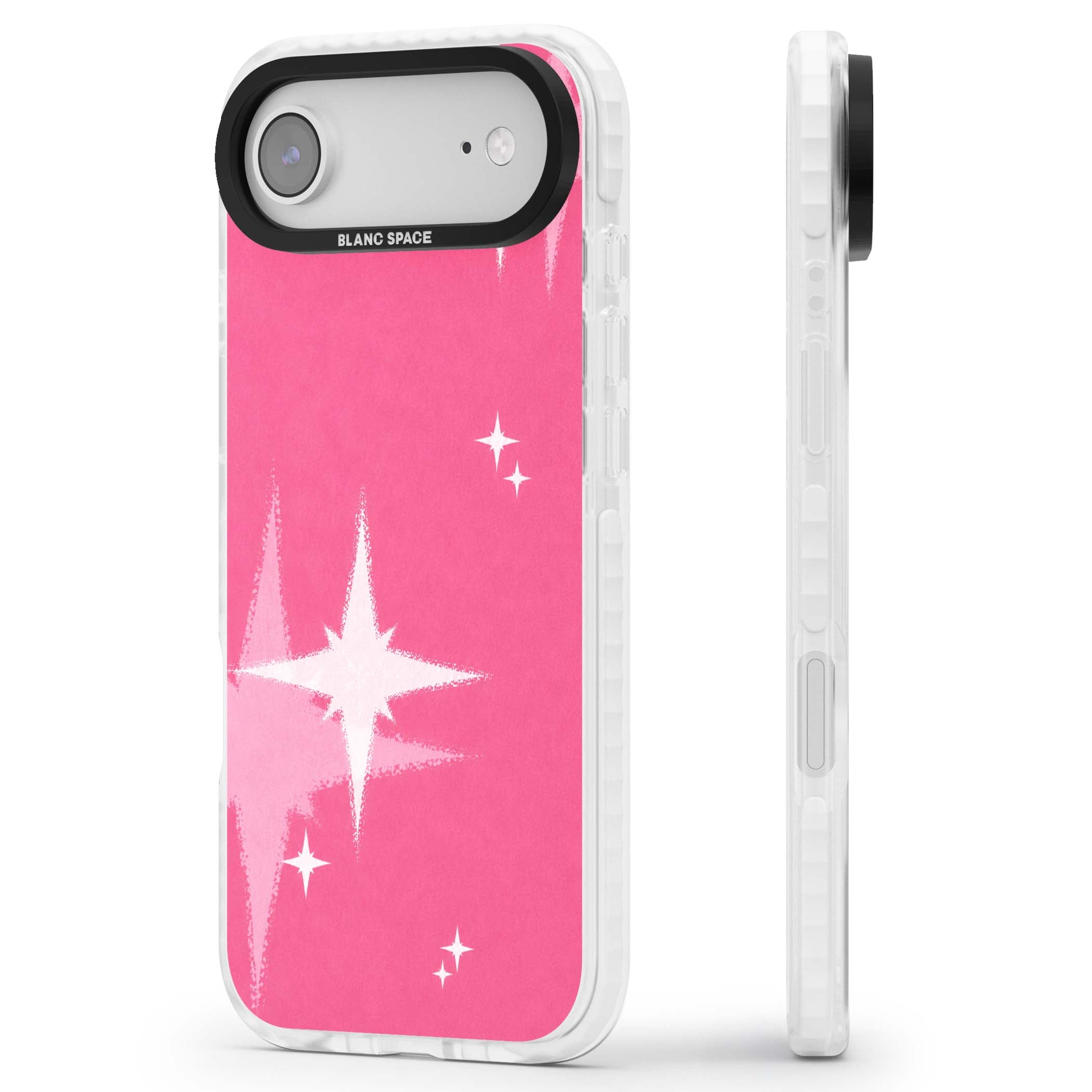 Pink Sparkle Y2K iPhone case featuring hot pink background with shimmering white starburst pattern | Black Impact case for iPhone Air