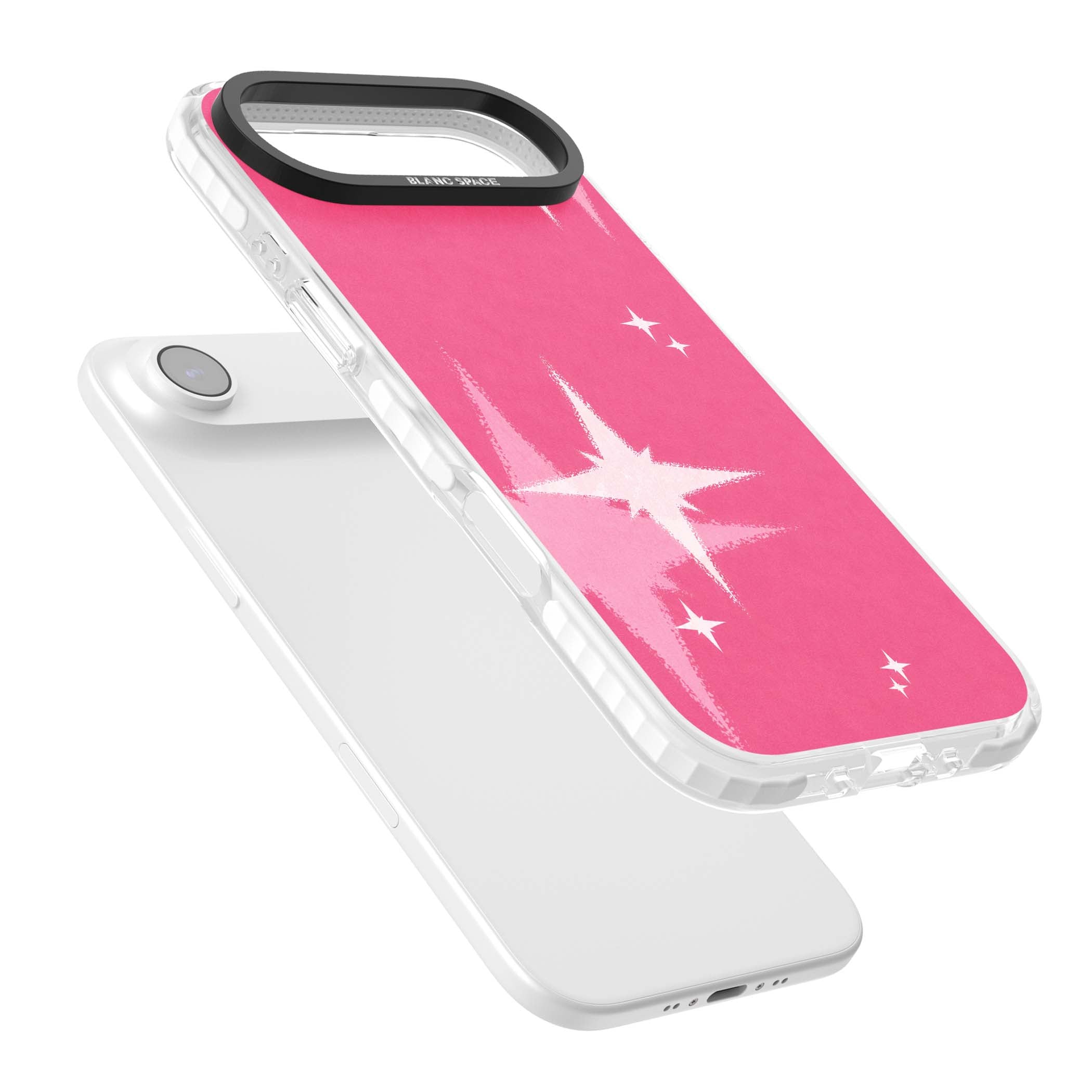 Pink Sparkle Y2K iPhone case featuring hot pink background with shimmering white starburst pattern | Black Impact case for iPhone Air