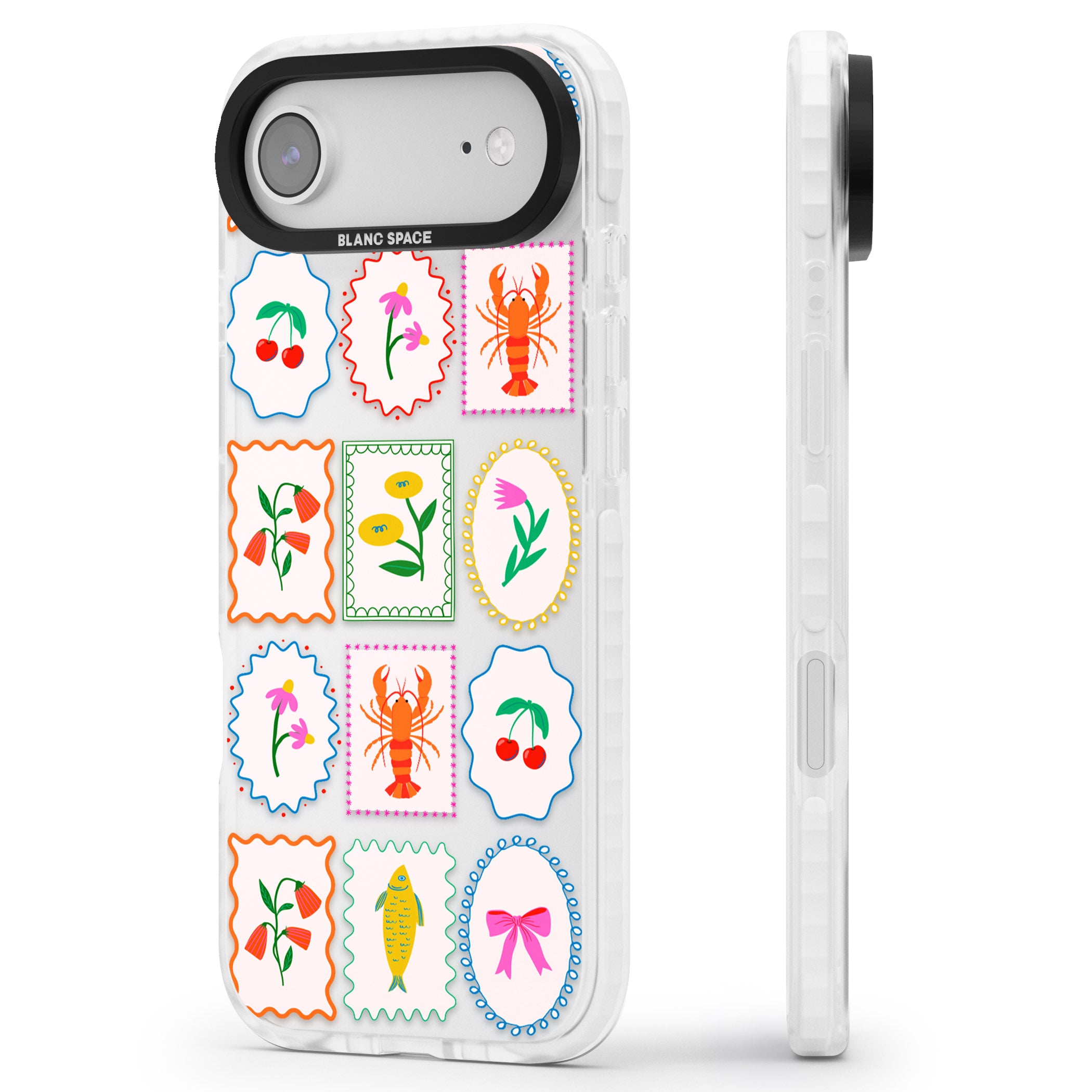 Floral Seafood Stamps iPhone 17 Air Impact Clear Phone Case Side Profile