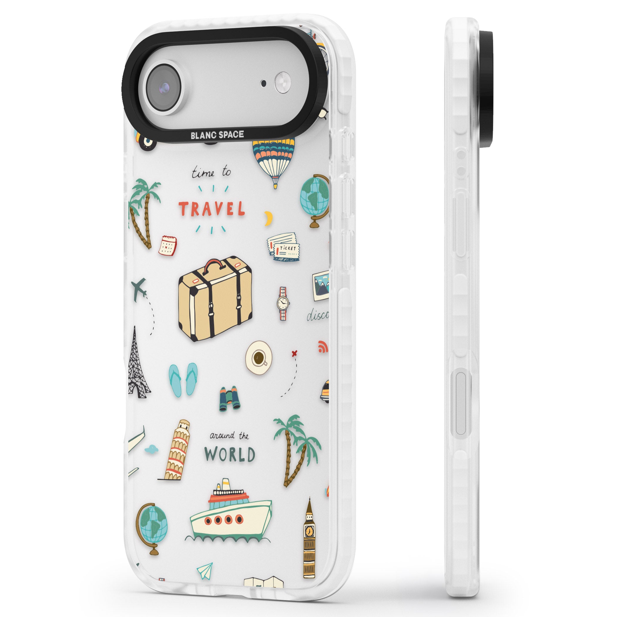 Cute Travel Pattern Transparent iPhone 17 Air Impact Clear Phone Case Side Profile