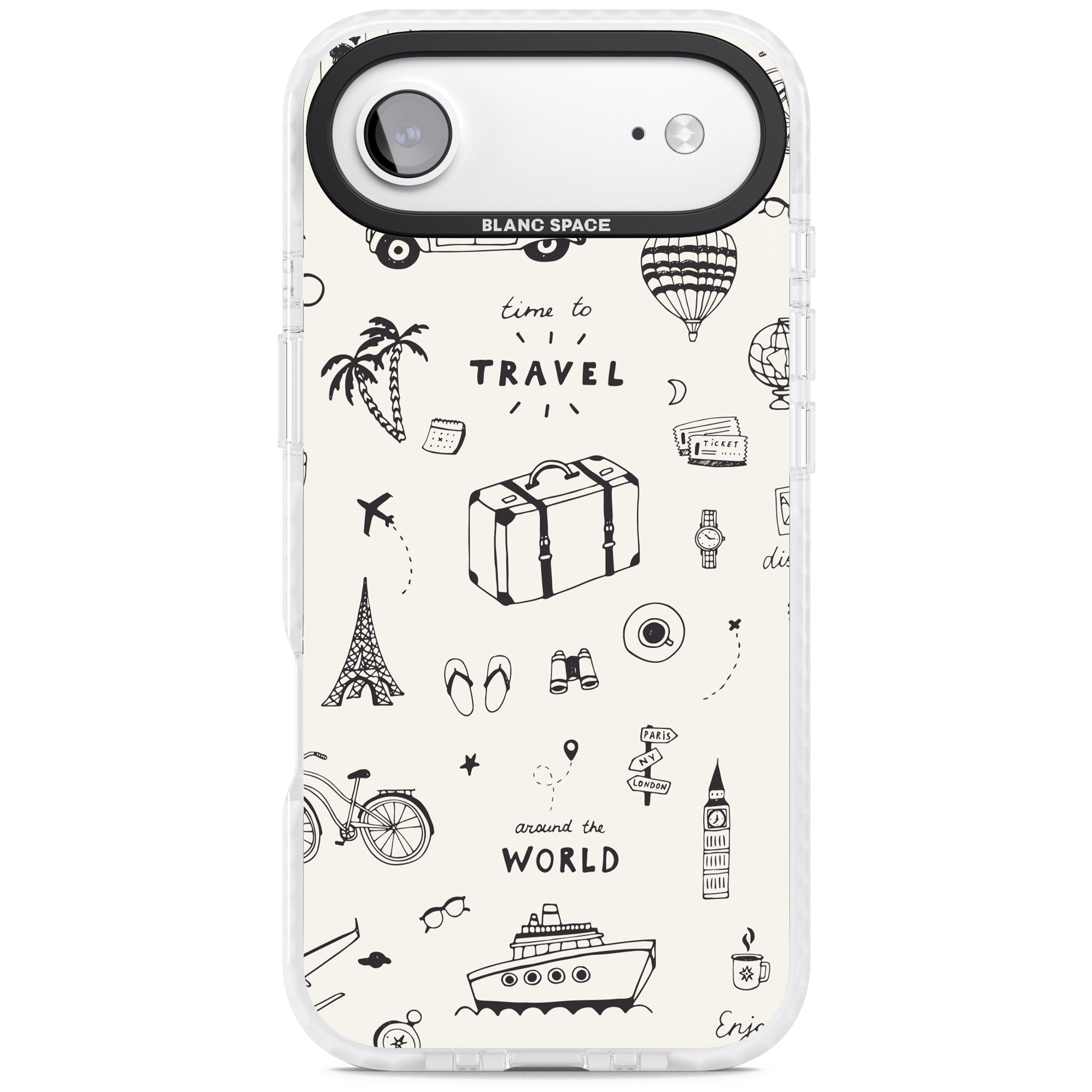 Cute Travel Pattern, White On iPhone 17 Air Impact Clear Phone Case