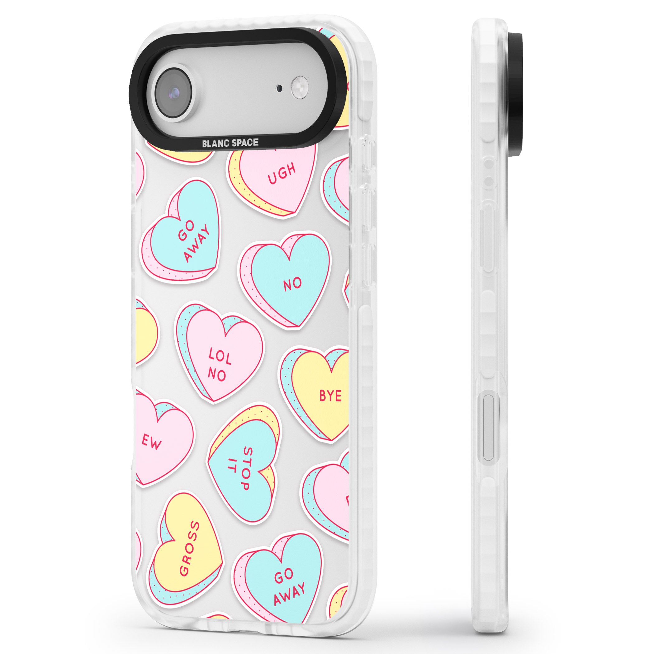 Sarcastic Love Hearts iPhone 17 Air Impact Clear Phone Case Side Profile