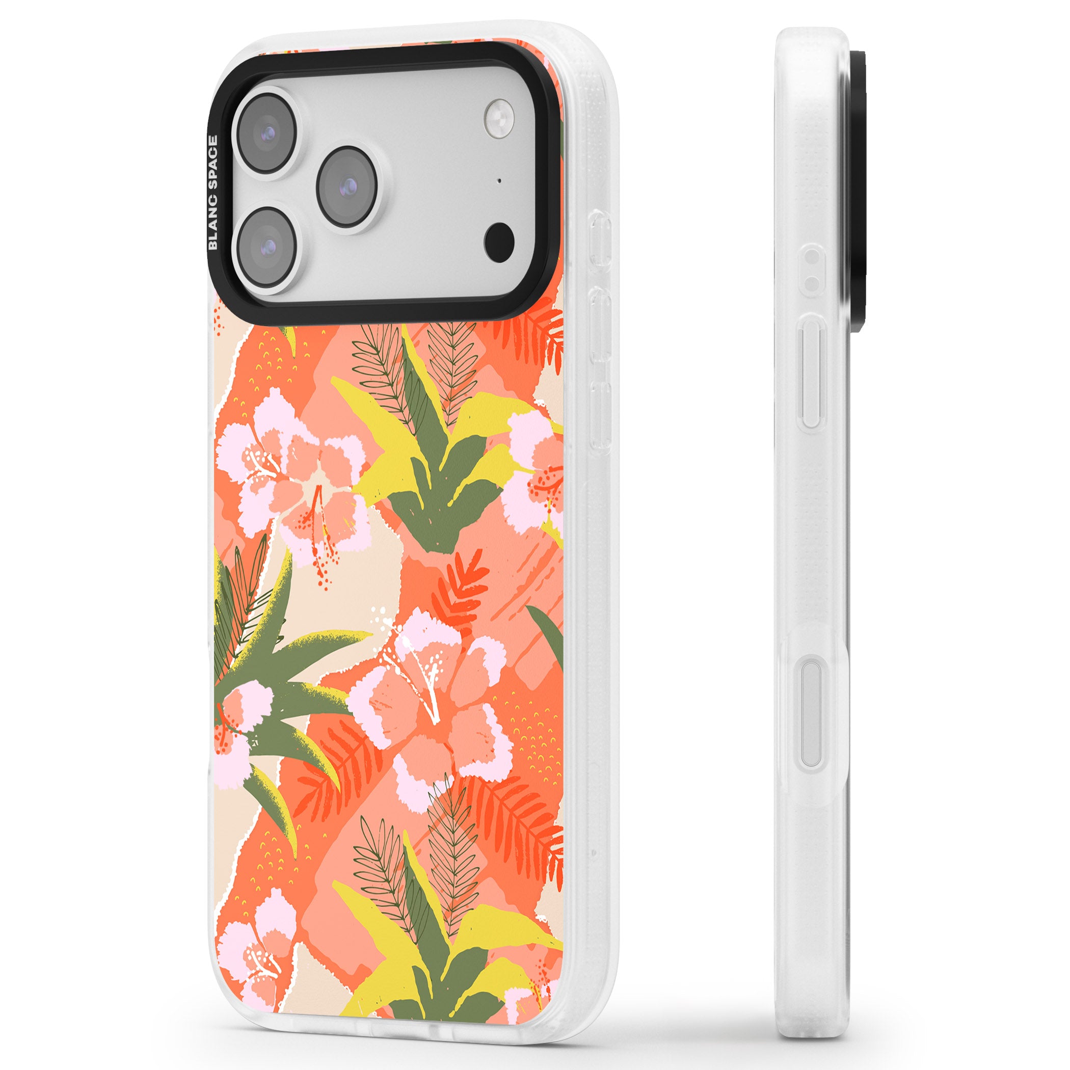 Hawaiian Flowers Abstract Pattern iPhone 17 Pro Max Impact Air Clear Phone Case Side Profile
