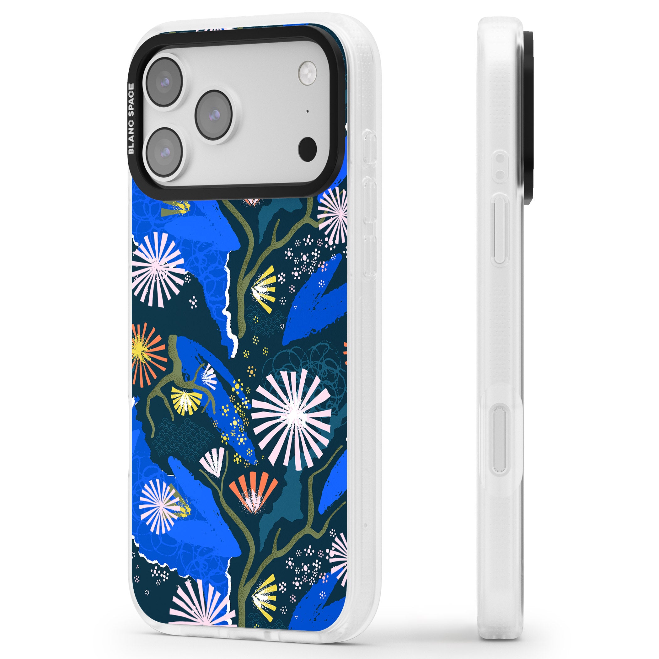 Dark Botanicals Abstract Pattern iPhone 17 Pro Max Impact Air Clear Phone Case Side Profile