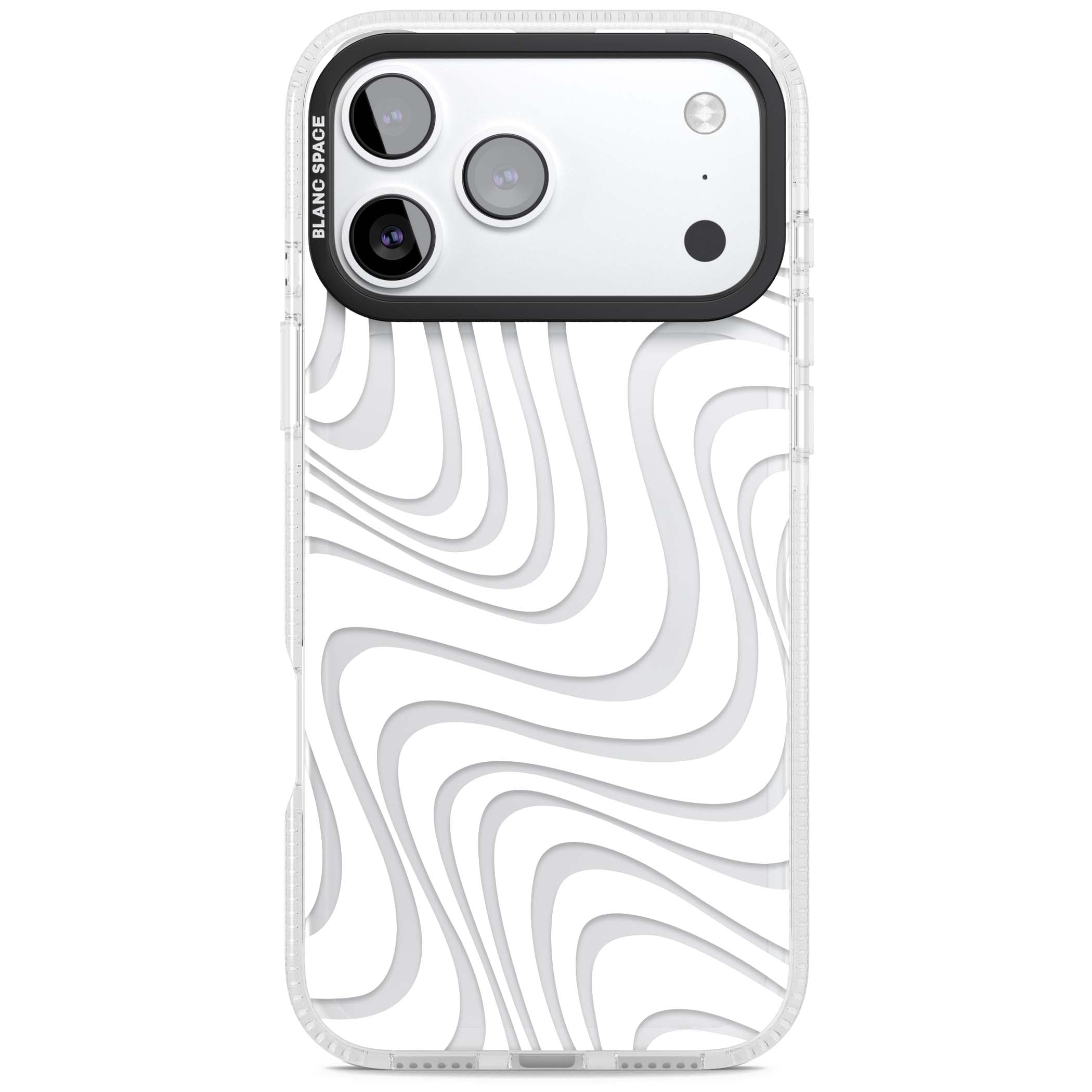 White Abstract Waves abstract iPhone case featuring flowing grey wave pattern on clear background | Clear Case Impact Air case for iPhone 17 Pro, iPhone 17 Pro Max