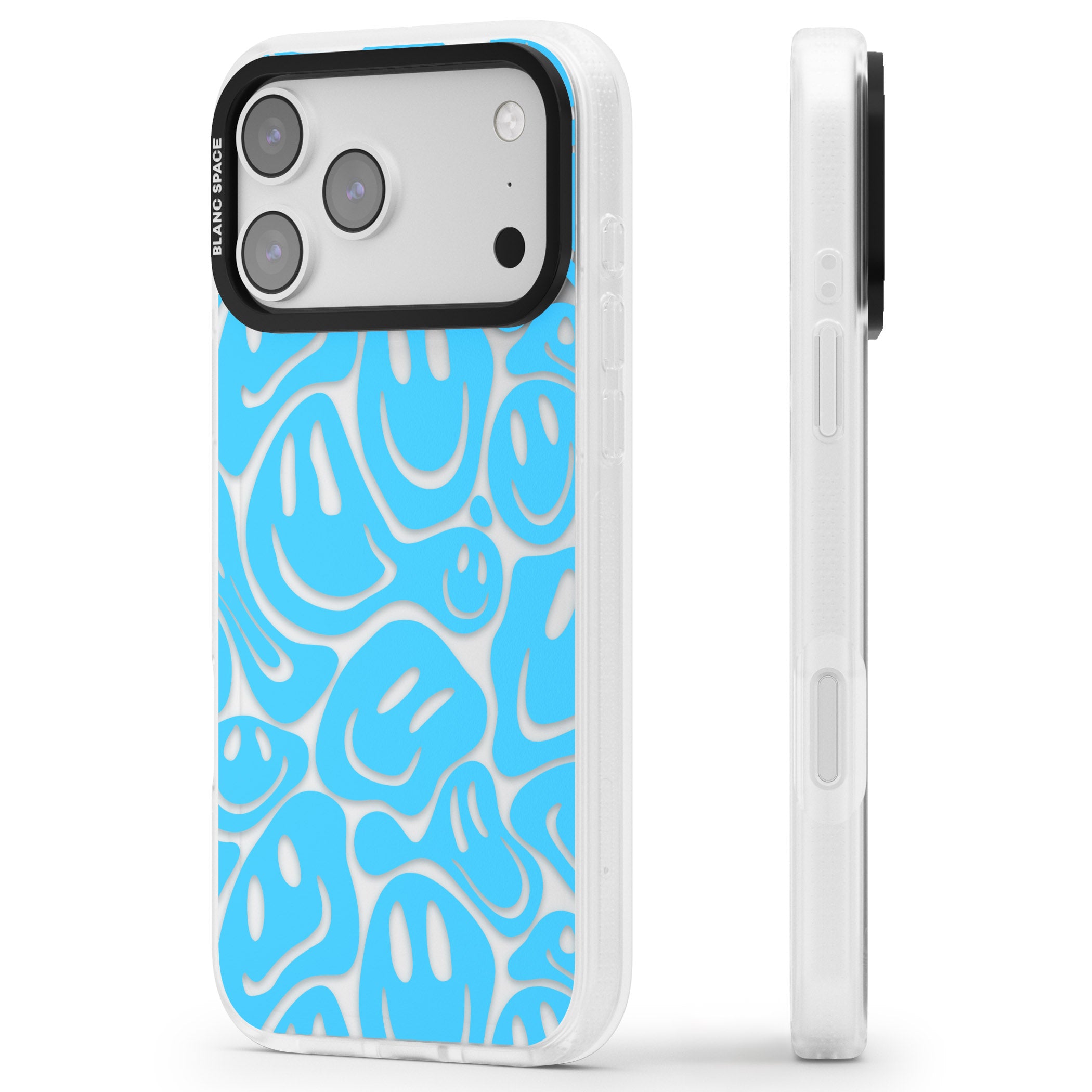 Blue Acid Faces iPhone 17 Pro Max Impact Air Clear Phone Case Side Profile