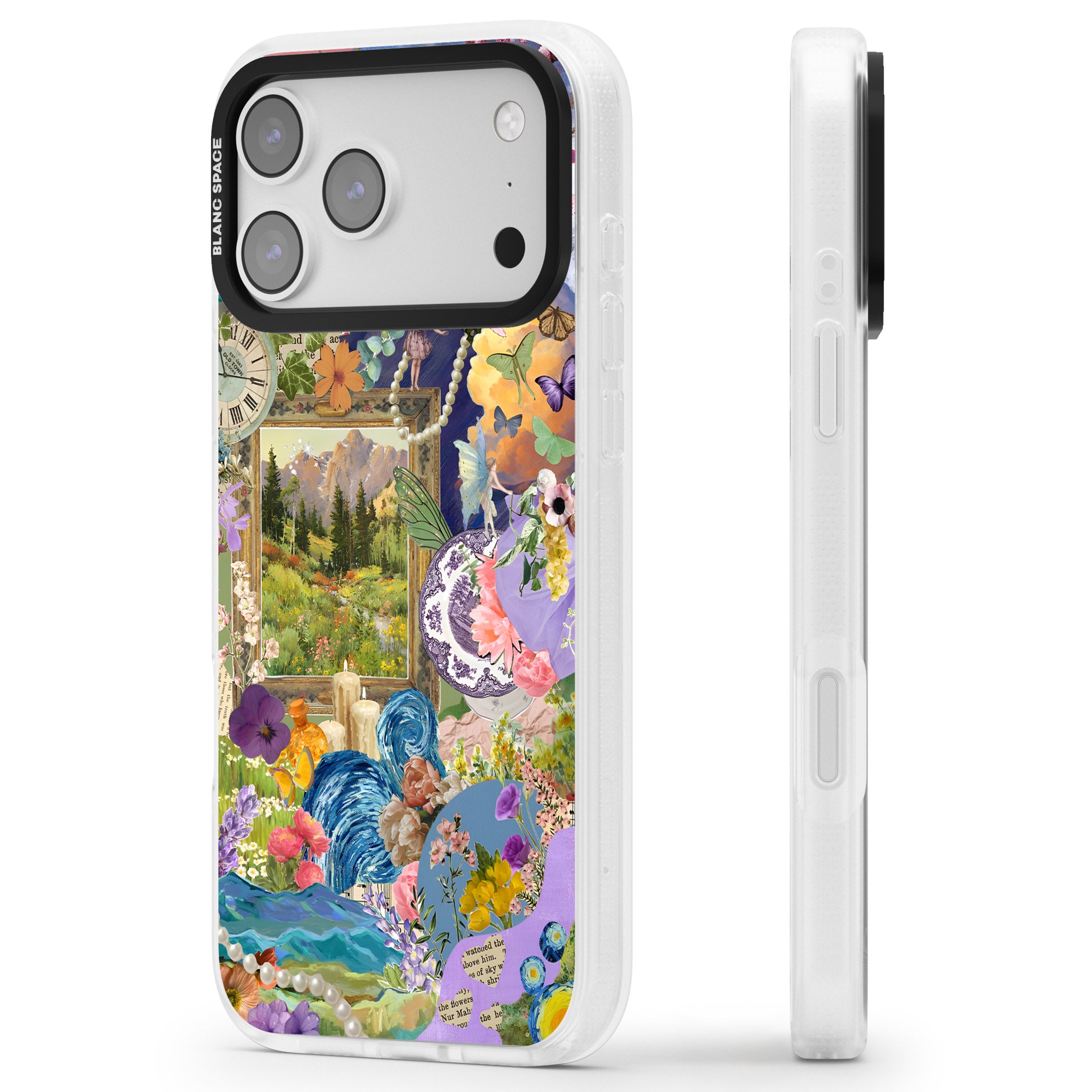 Vibrant Whimsy Collage iPhone 17 Pro Max Impact Air Clear Phone Case Side Profile