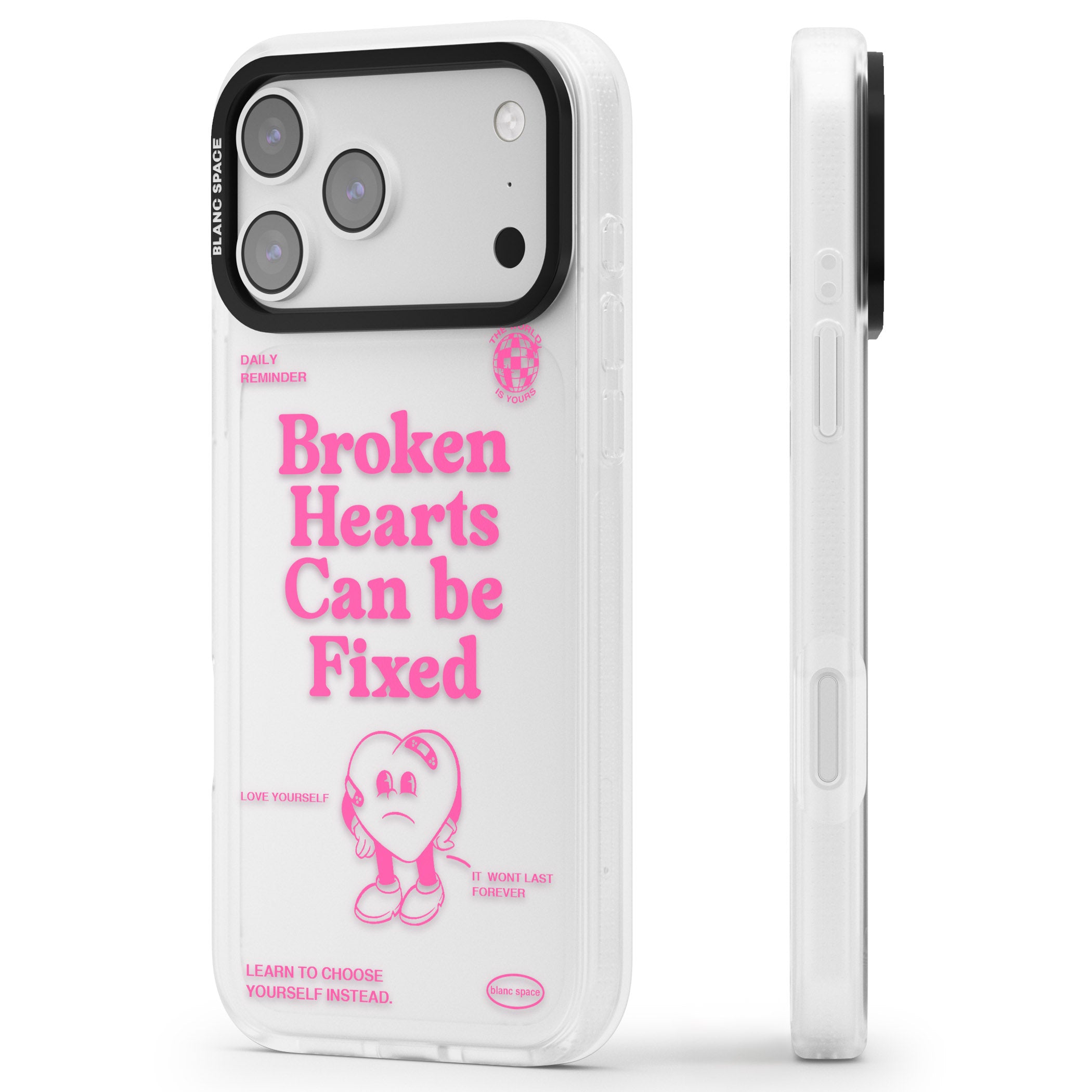 Broken Hearts Can Be Fixed iPhone 17 Pro Max Impact Air Clear Phone Case Side Profile