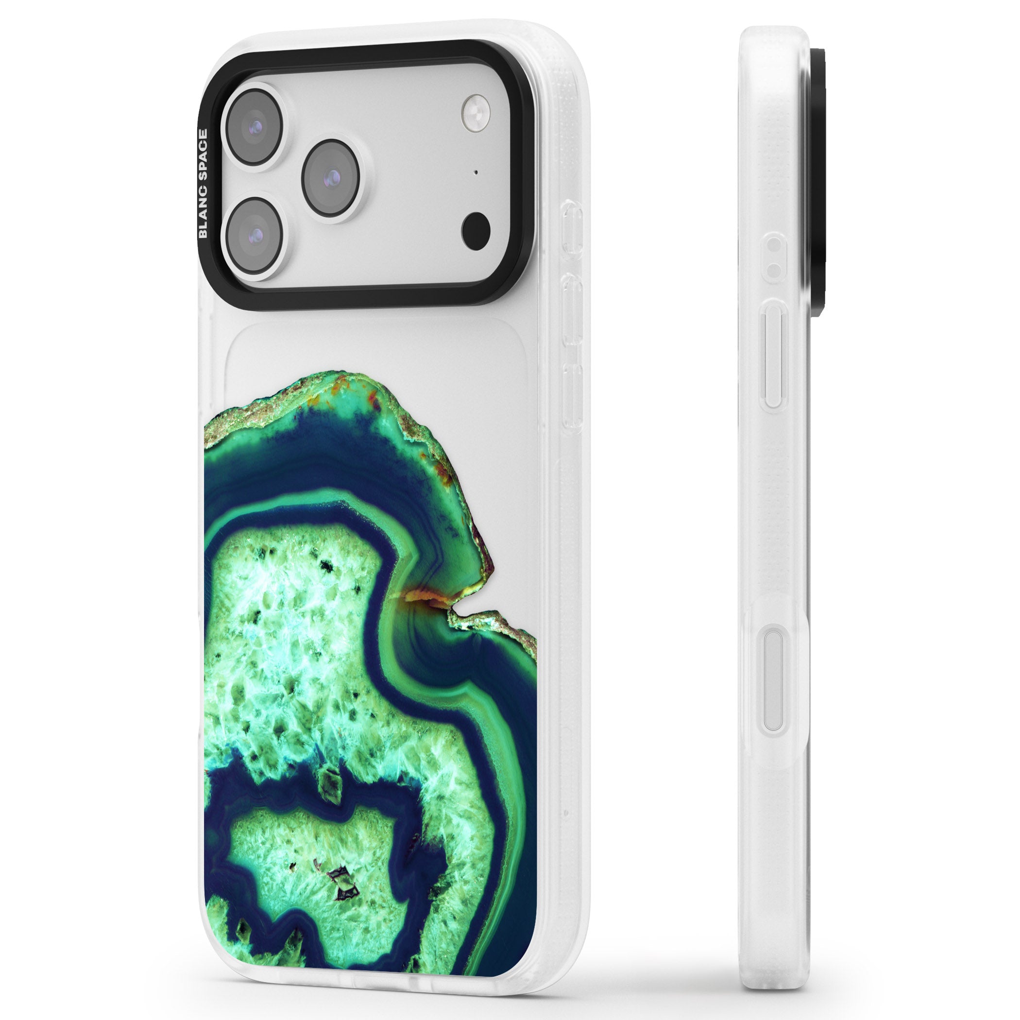 Emerald Agate Slice iPhone 17 Pro Max Impact Air Clear Phone Case Side Profile
