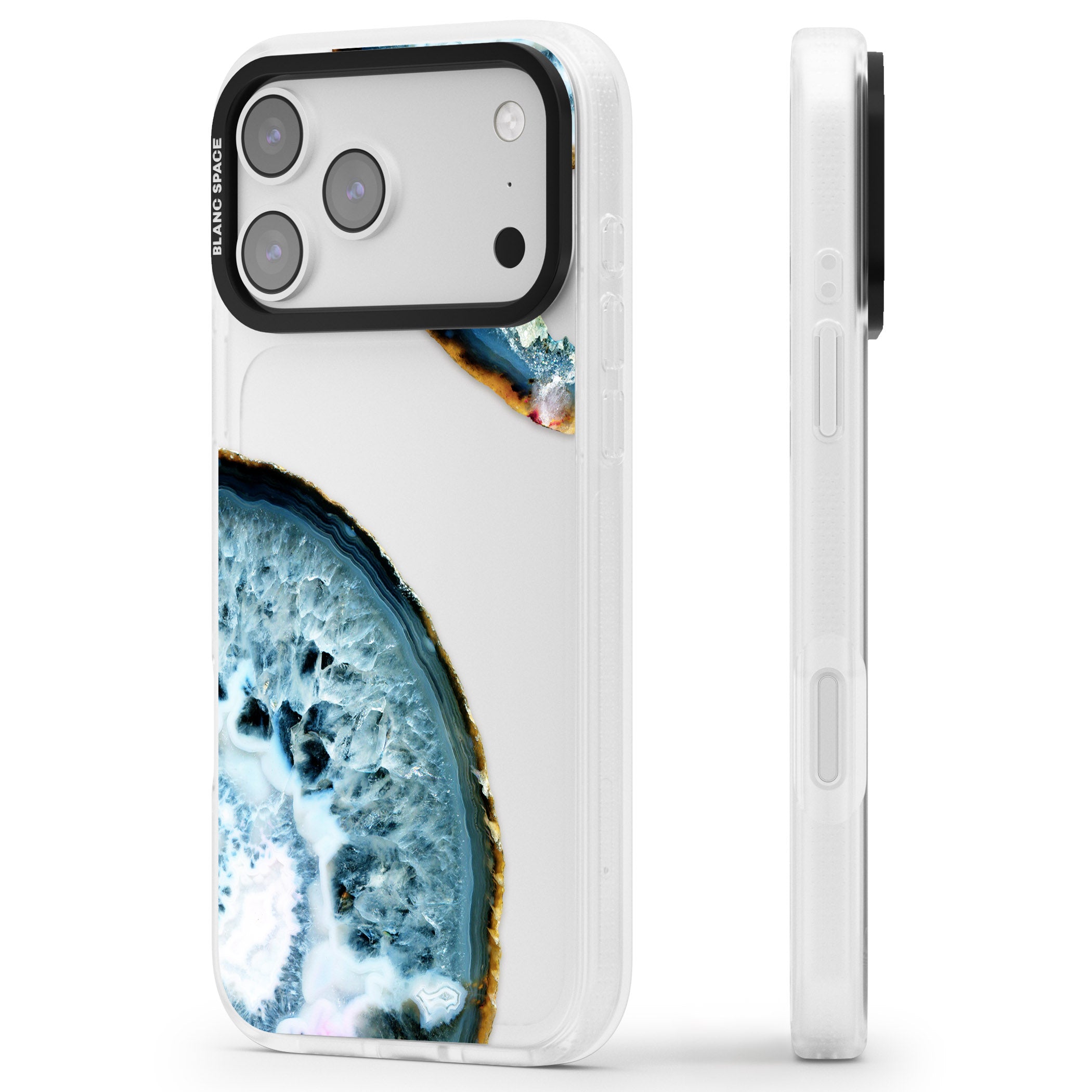 Blue Agate Slice iPhone 17 Pro Max Impact Air Clear Phone Case Side Profile