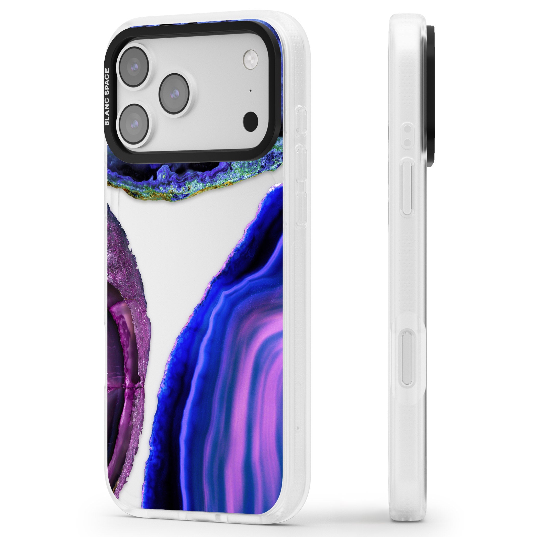 Violet Agate Slice iPhone 17 Pro Max Impact Air Clear Phone Case Side Profile