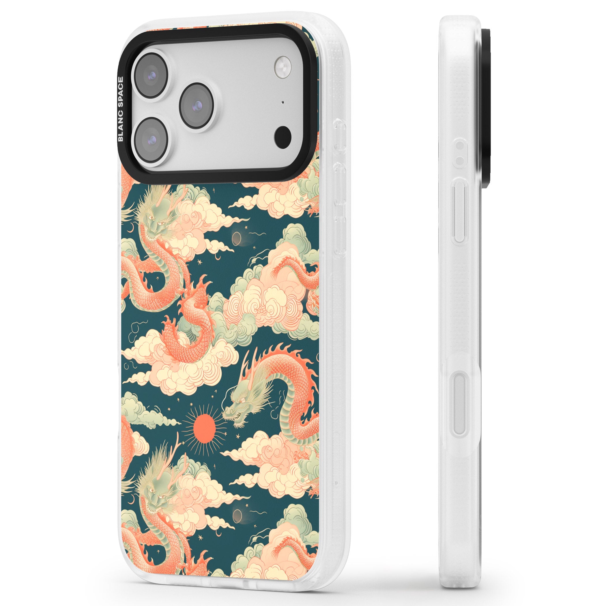 Chinese Dragons Clouds iPhone 17 Pro Max Impact Air Clear Phone Case Side Profile
