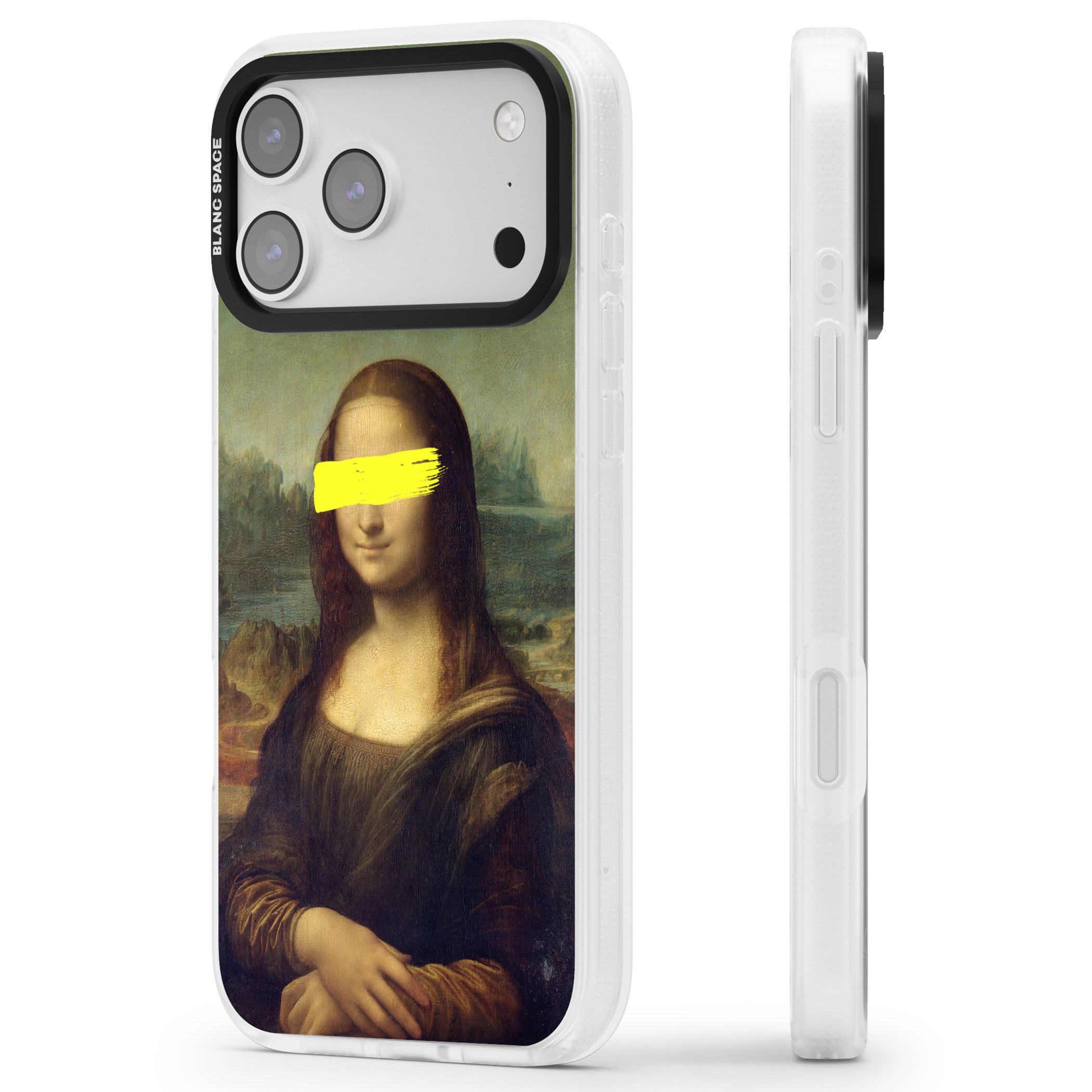 Vandaled Mona Lisa iPhone 17 Pro Max Impact Air Clear Phone Case Side Profile