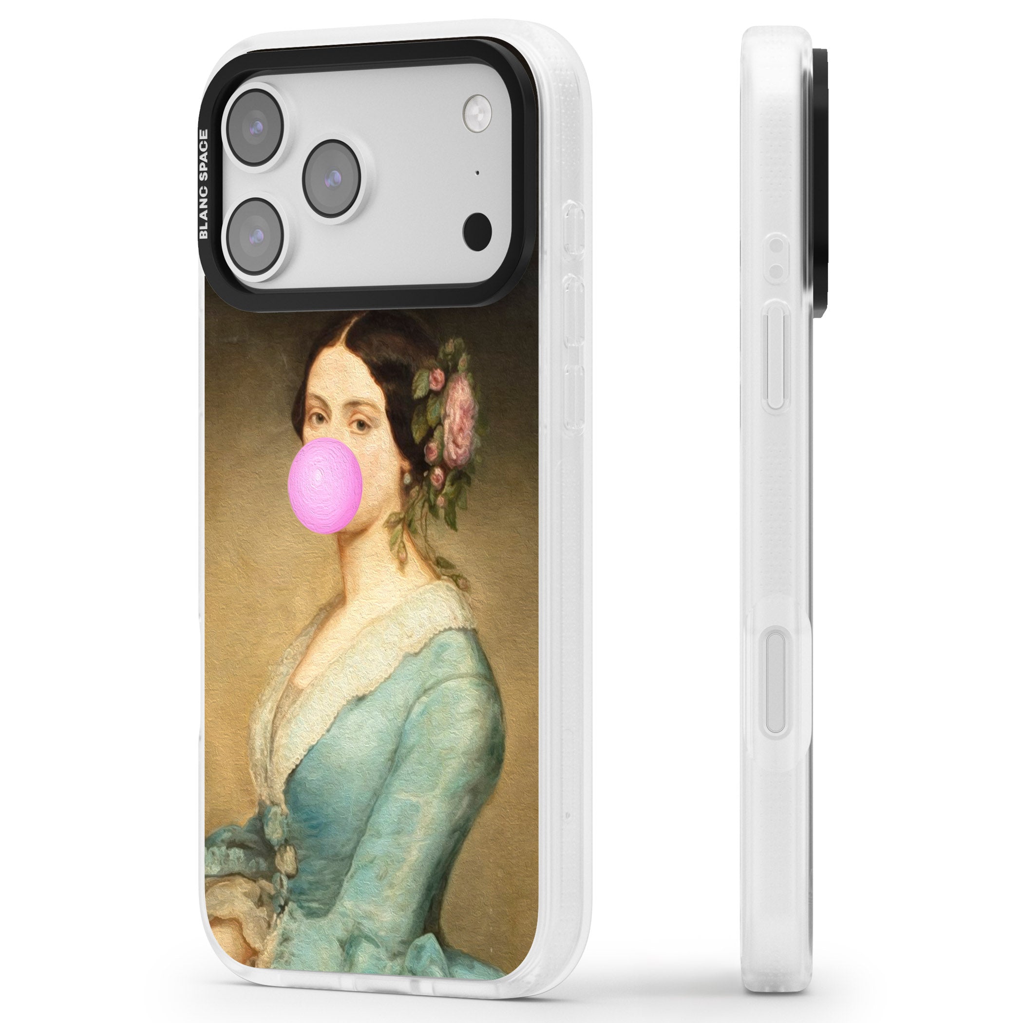 Bubblegum Renaissance iPhone 17 Pro Max Impact Air Clear Phone Case Side Profile