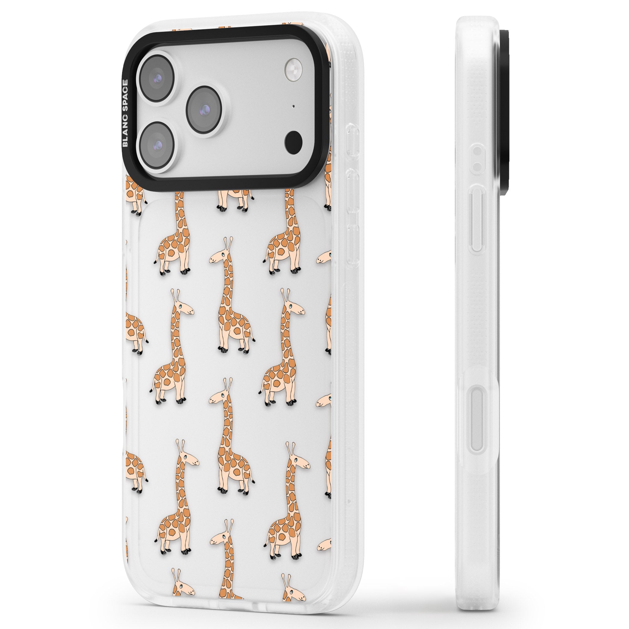 Cute Giraffe Pattern Clear iPhone 17 Pro Max Impact Air Clear Phone Case Side Profile