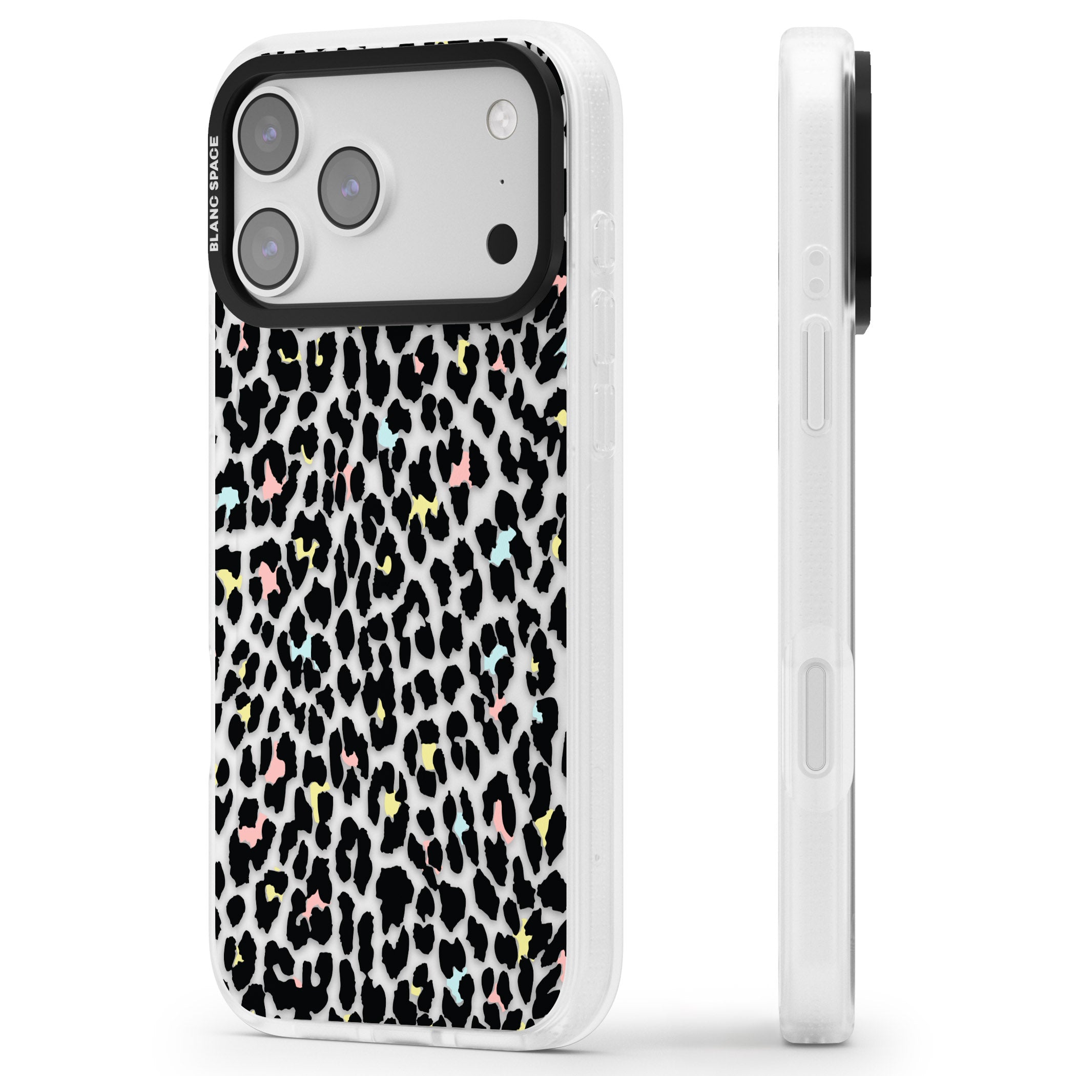 Pastel Leopard Print iPhone 17 Pro Max Impact Air Clear Phone Case Side Profile