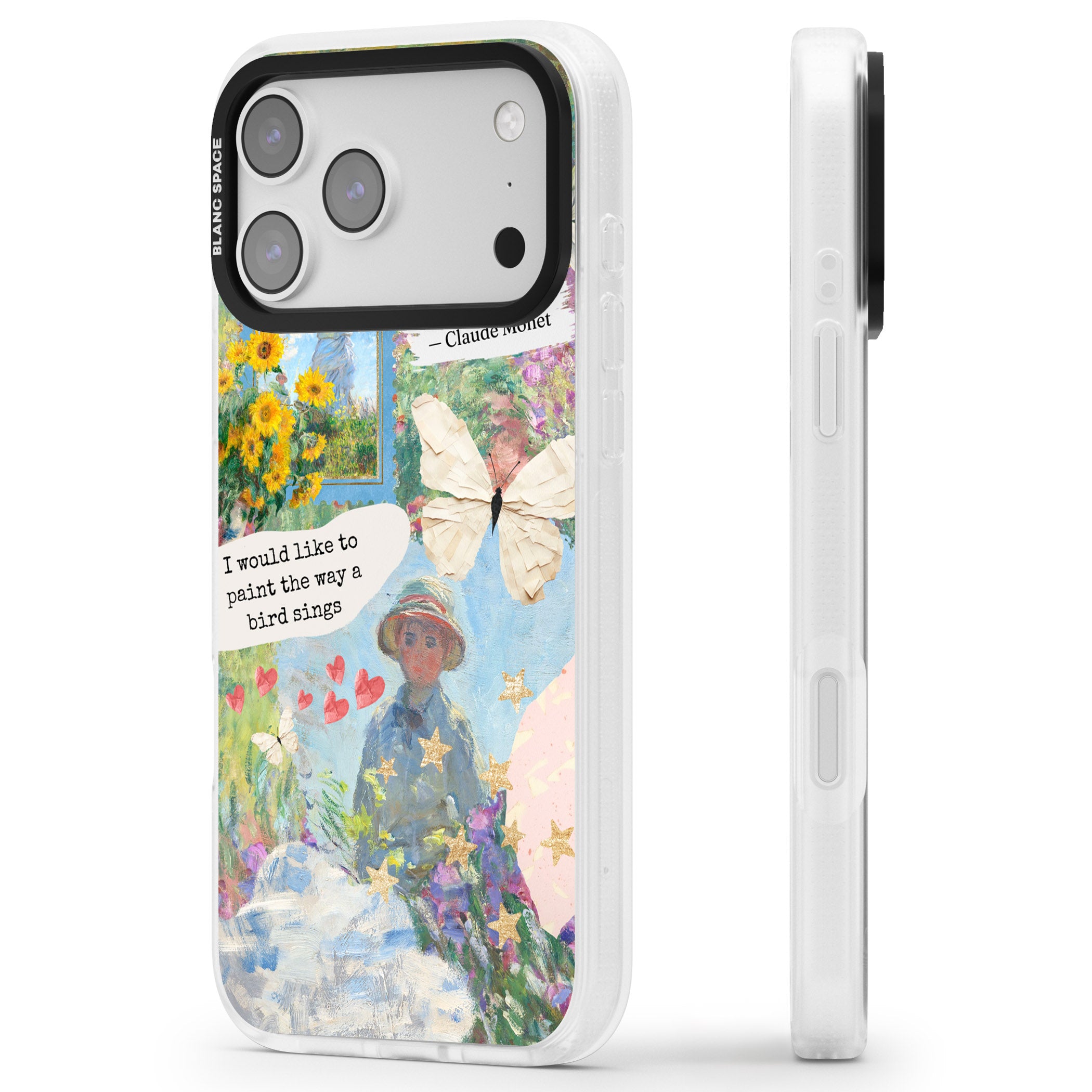 Monet 'Way A Bird Sings' Collage iPhone 17 Pro Max Impact Air Clear Phone Case Side Profile