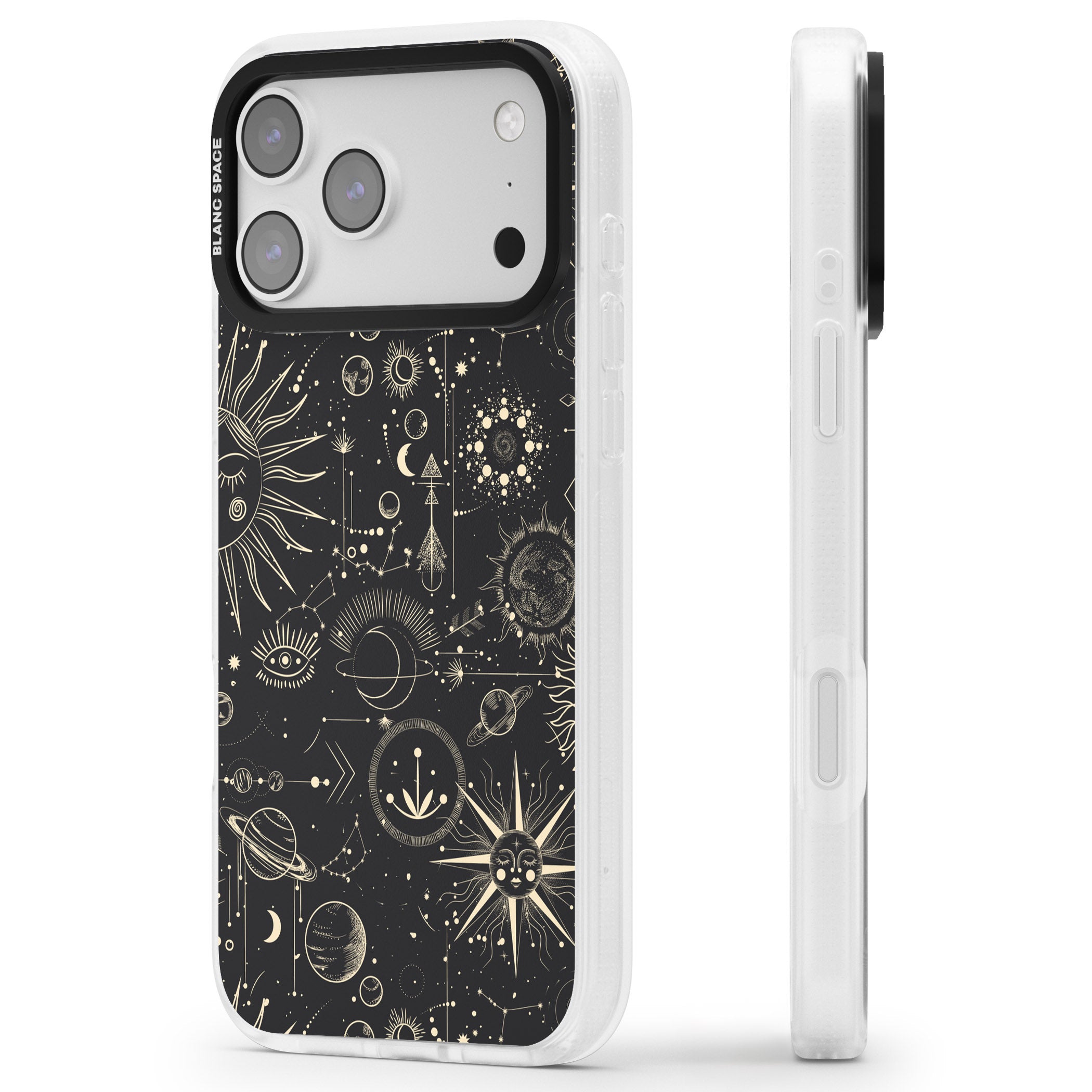 Cosmic Suns And Planets iPhone 17 Pro Max Impact Air Clear Phone Case Side Profile