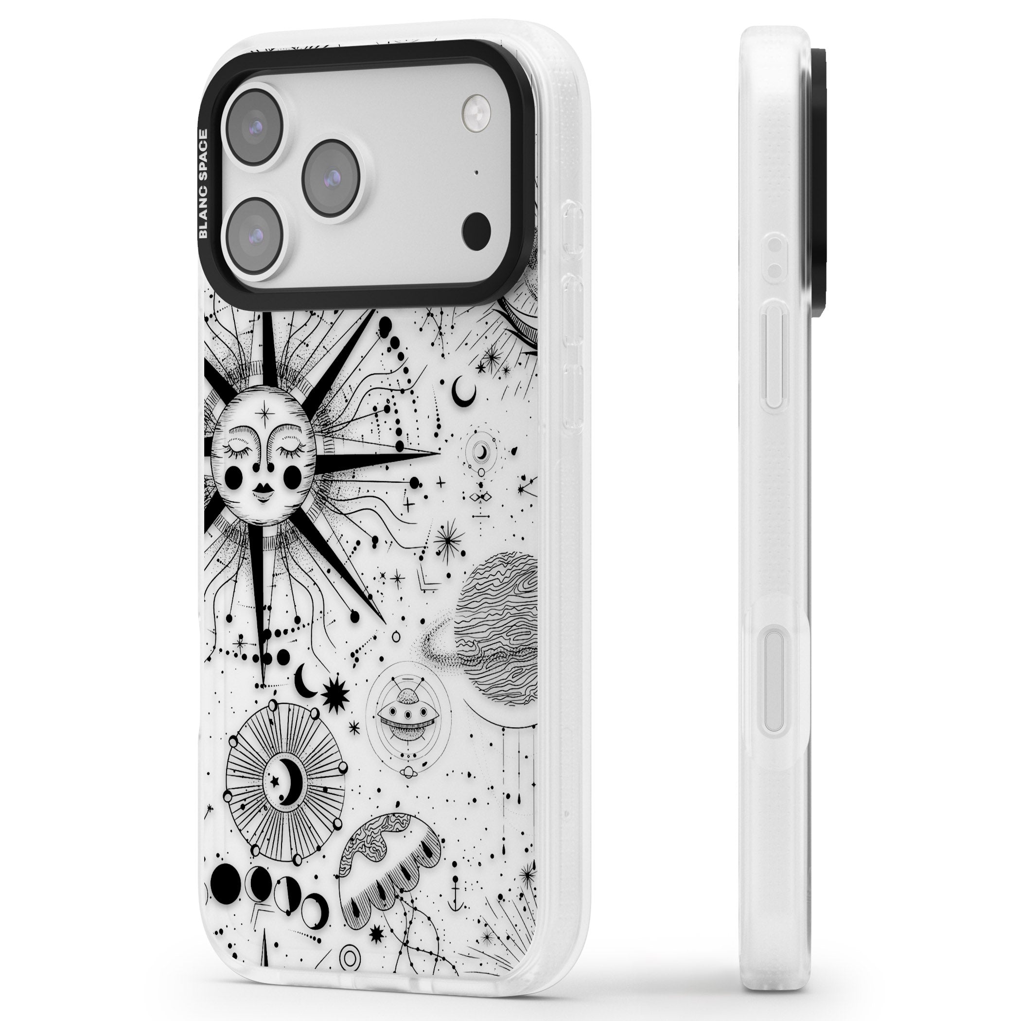 Cosmic Sun Zodiac iPhone 17 Pro Max Impact Air Clear Phone Case Side Profile