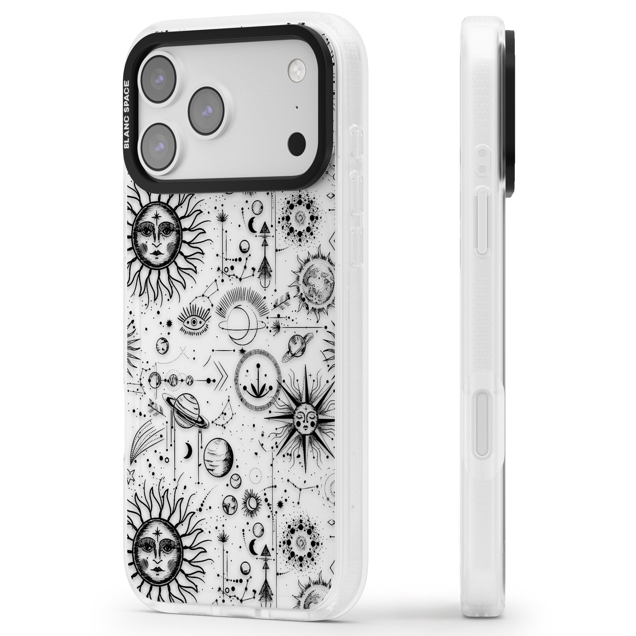Cosmic Sun & Planets Zodiac iPhone 17 Pro Max Impact Air Clear Phone Case Side Profile