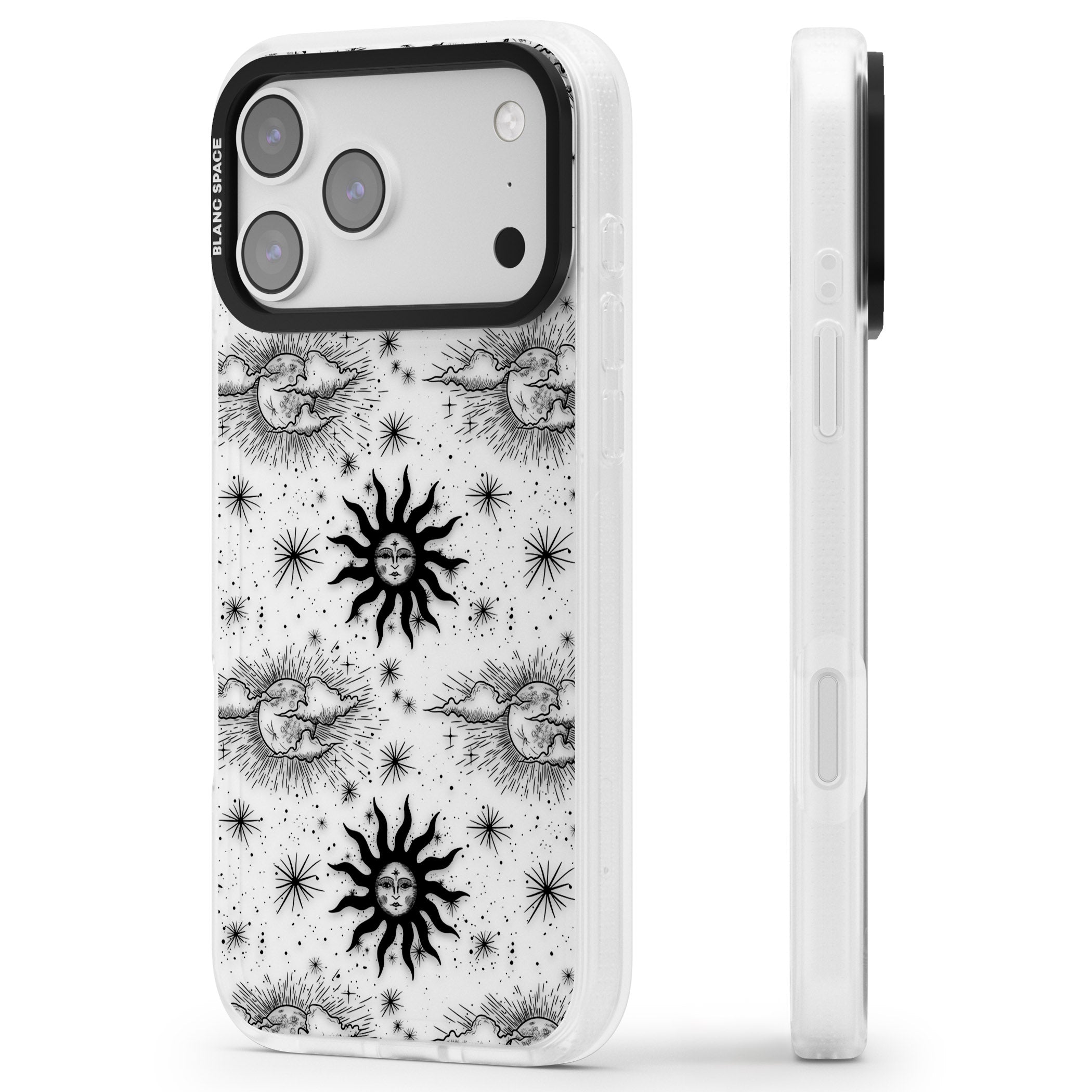Vintage Sun & Moon iPhone 17 Pro Max Impact Air Clear Phone Case Side Profile