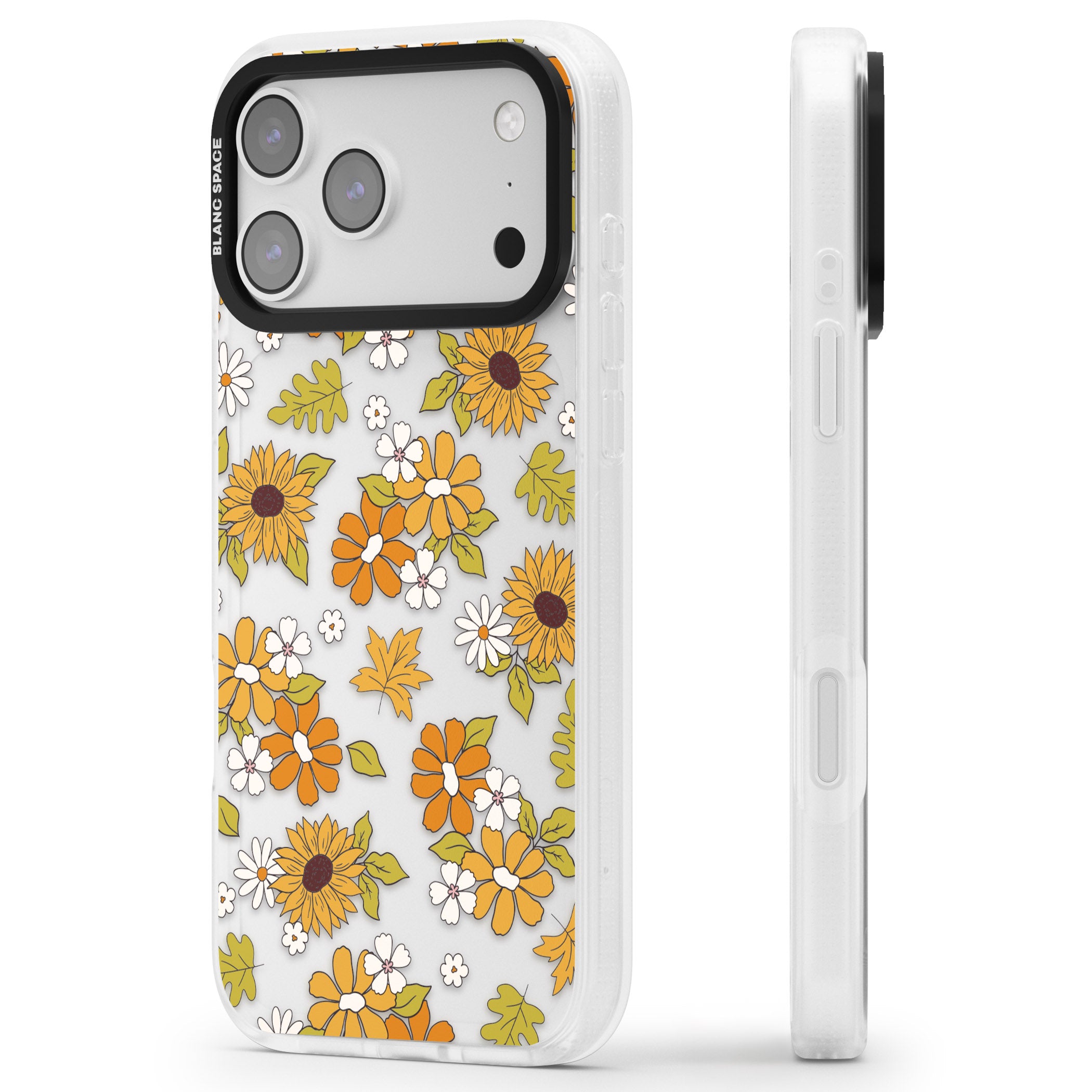 Boho Sunflowers iPhone 17 Pro Max Impact Air Clear Phone Case Side Profile
