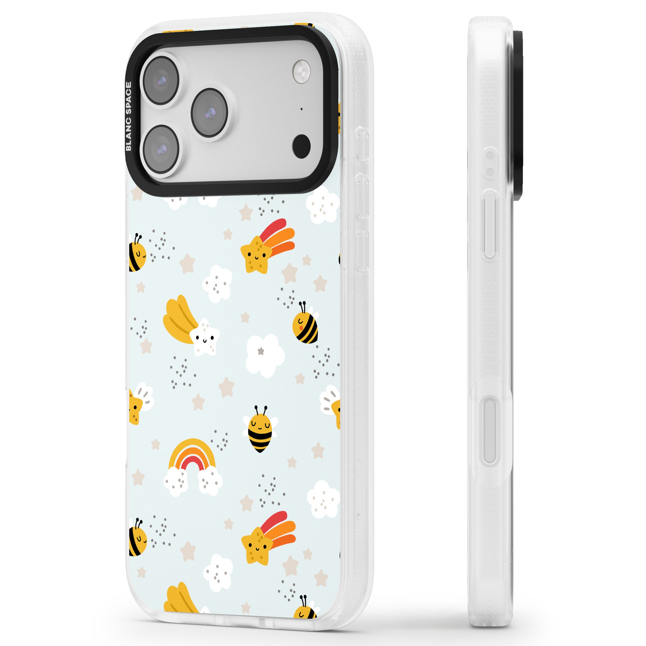 Sweet As Honey Patterns: Bees & Rainbows iPhone 17 Pro Max Impact Air Clear Phone Case Side Profile