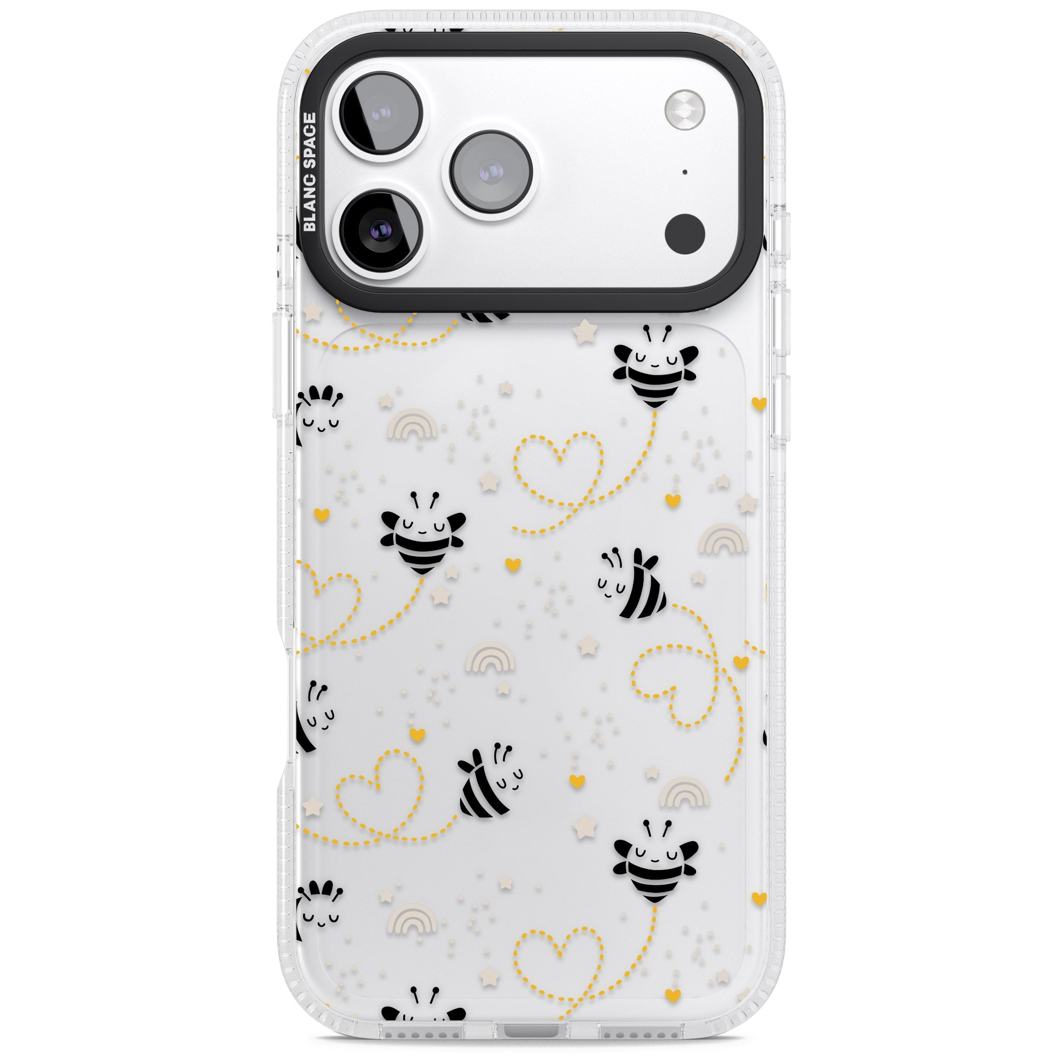 Bee Hearts Pattern iPhone 17 Pro Impact Air Clear Phone Case