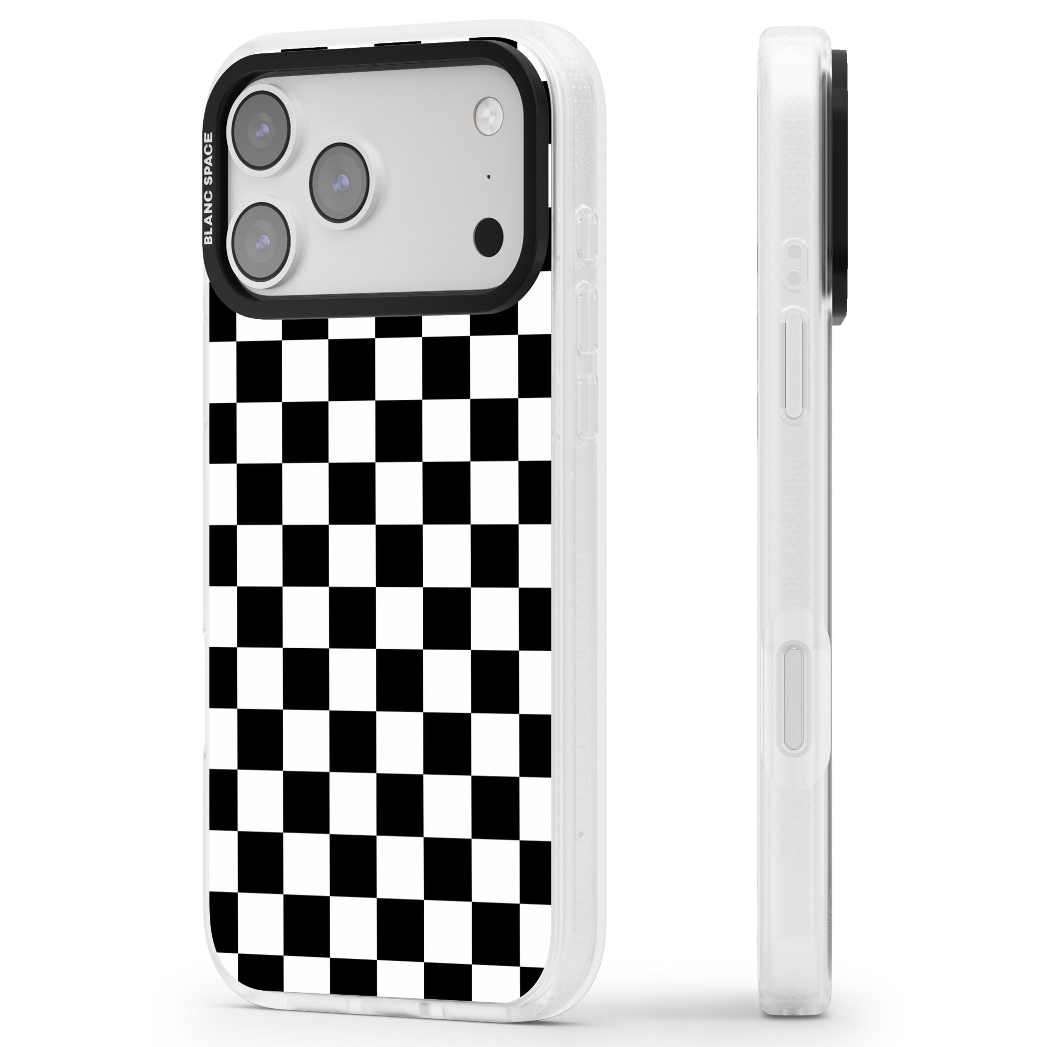 Black Checkered iPhone 17 Pro Max Impact Air Clear Phone Case Side Profile