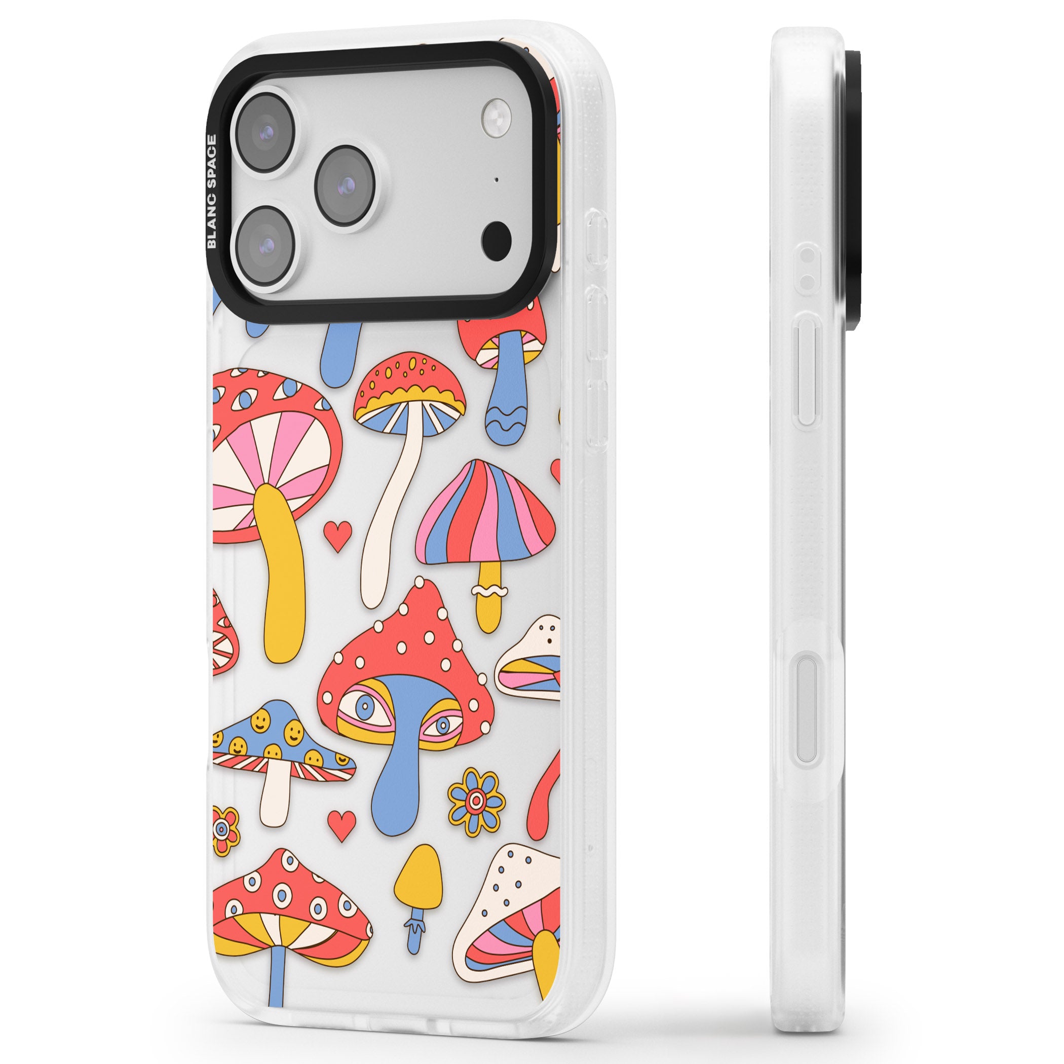 Vibrant Shrooms iPhone 17 Pro Max Impact Air Clear Phone Case Side Profile