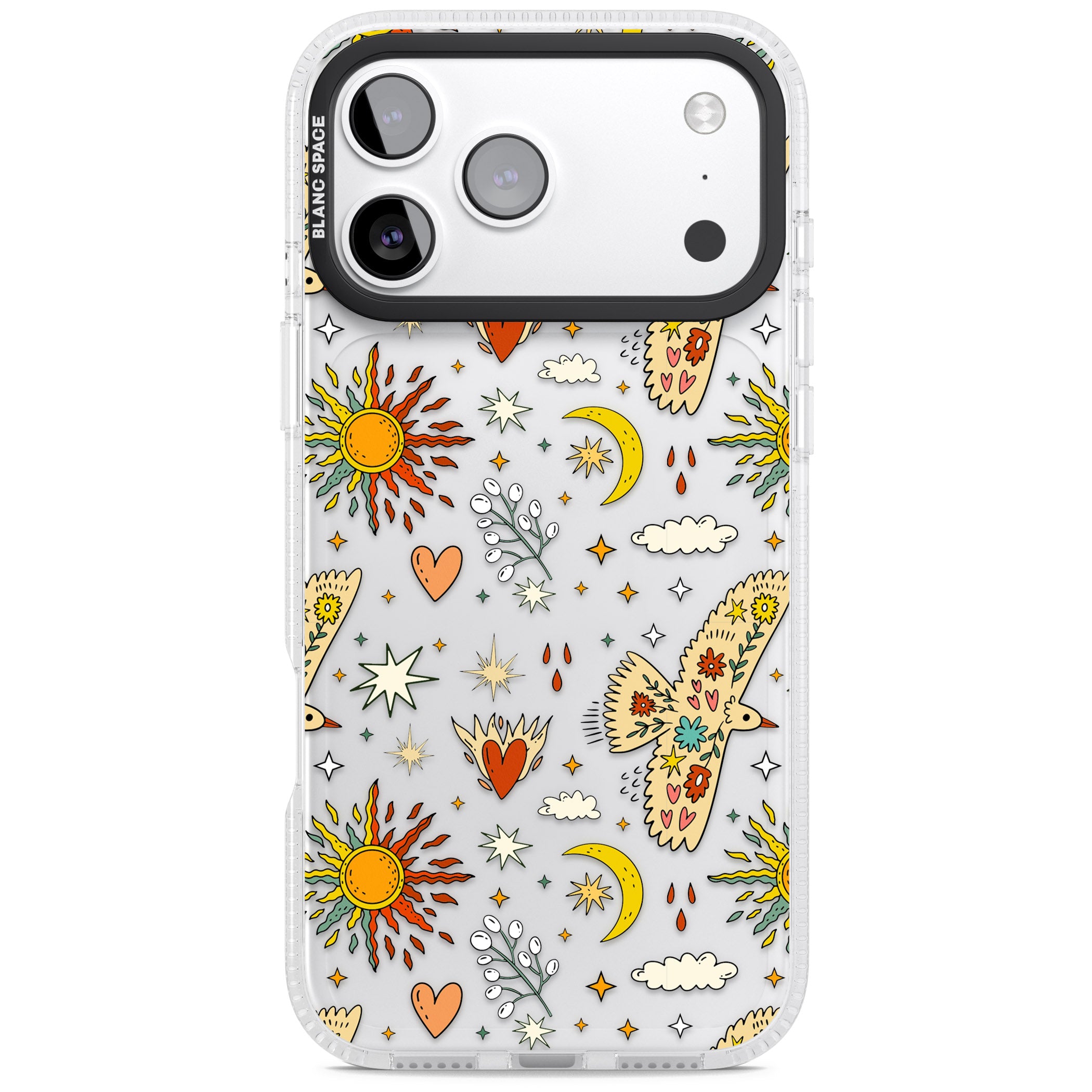 Boho Celestial Floral Bird Sun iPhone 17 Pro Max Impact Air Clear Phone Case