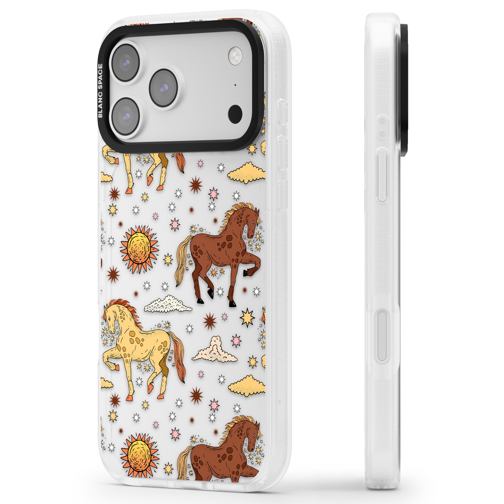 Boho Celestial Wild Horses iPhone 17 Pro Max Impact Air Clear Phone Case Side Profile
