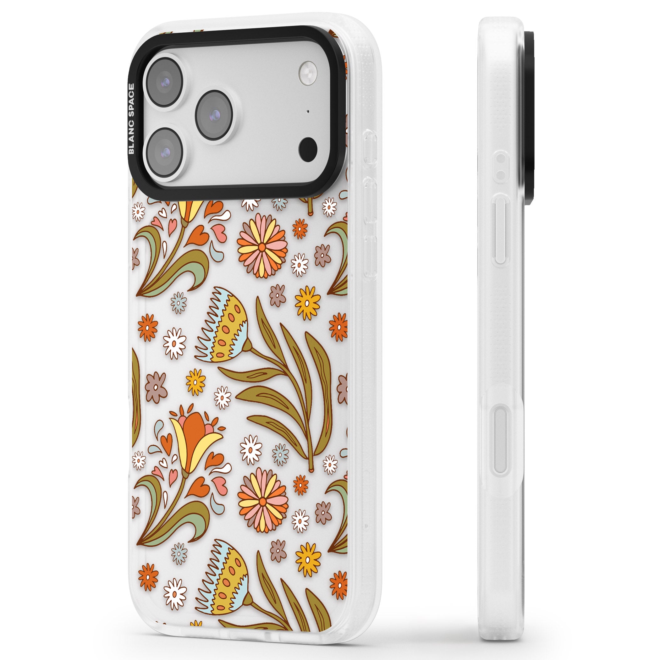 Boho Celestial Wildflower iPhone 17 Pro Max Impact Air Clear Phone Case Side Profile