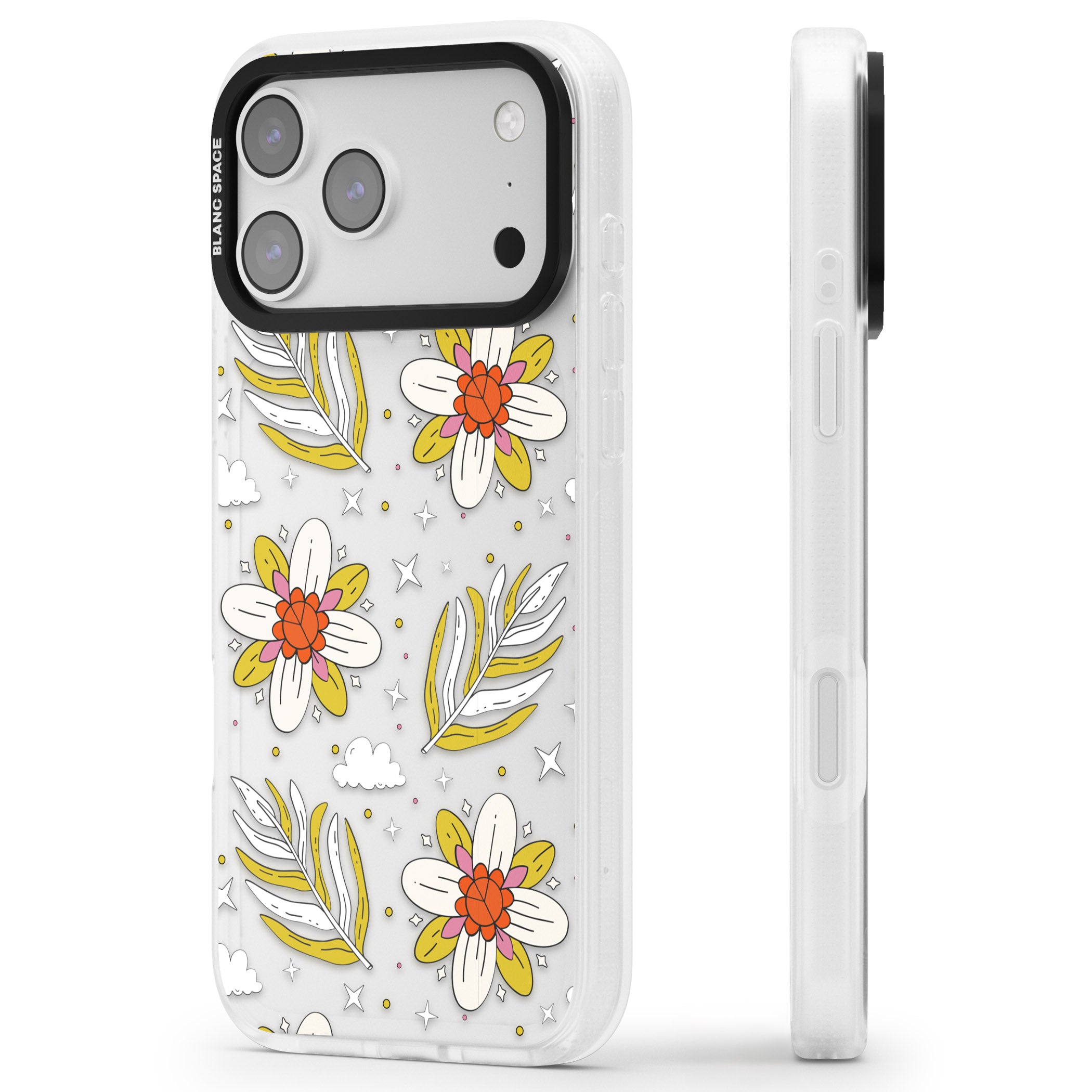 Boho Celestial Floral Dream iPhone 17 Pro Max Impact Air Clear Phone Case Side Profile