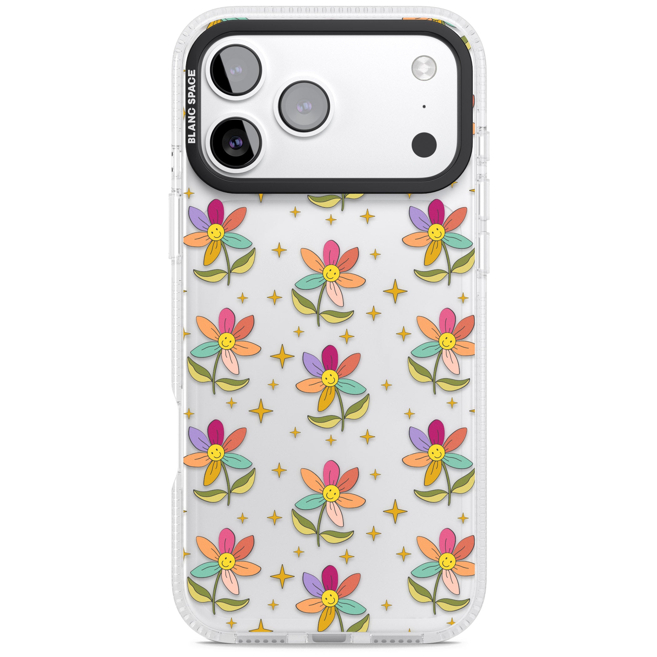 Boho Celestial Happy Flower iPhone 17 Pro Max Impact Air Clear Phone Case