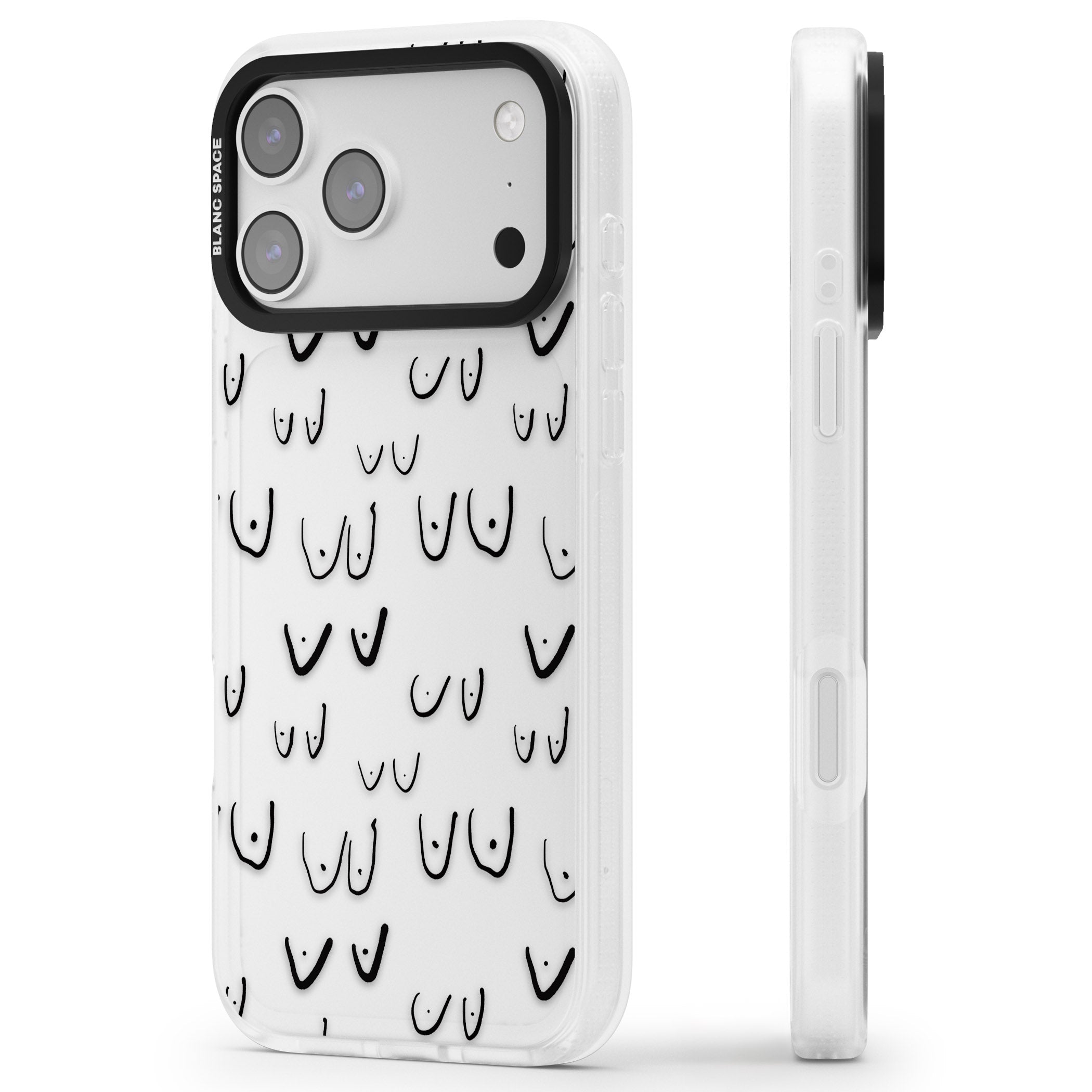Boob Pattern (Black) iPhone 17 Pro Max Impact Air Clear Phone Case Side Profile