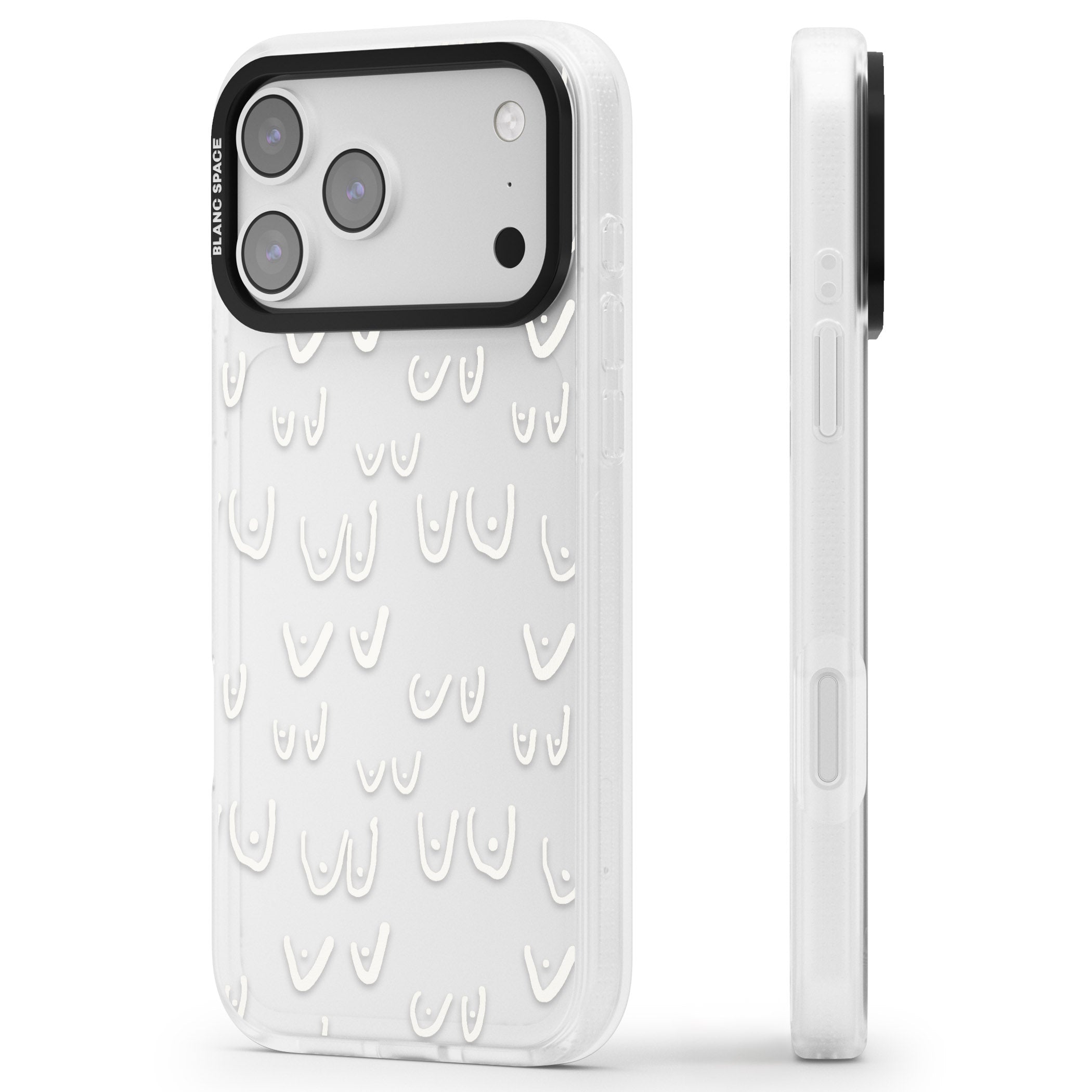 Boob Pattern (White) iPhone 17 Pro Max Impact Air Clear Phone Case Side Profile