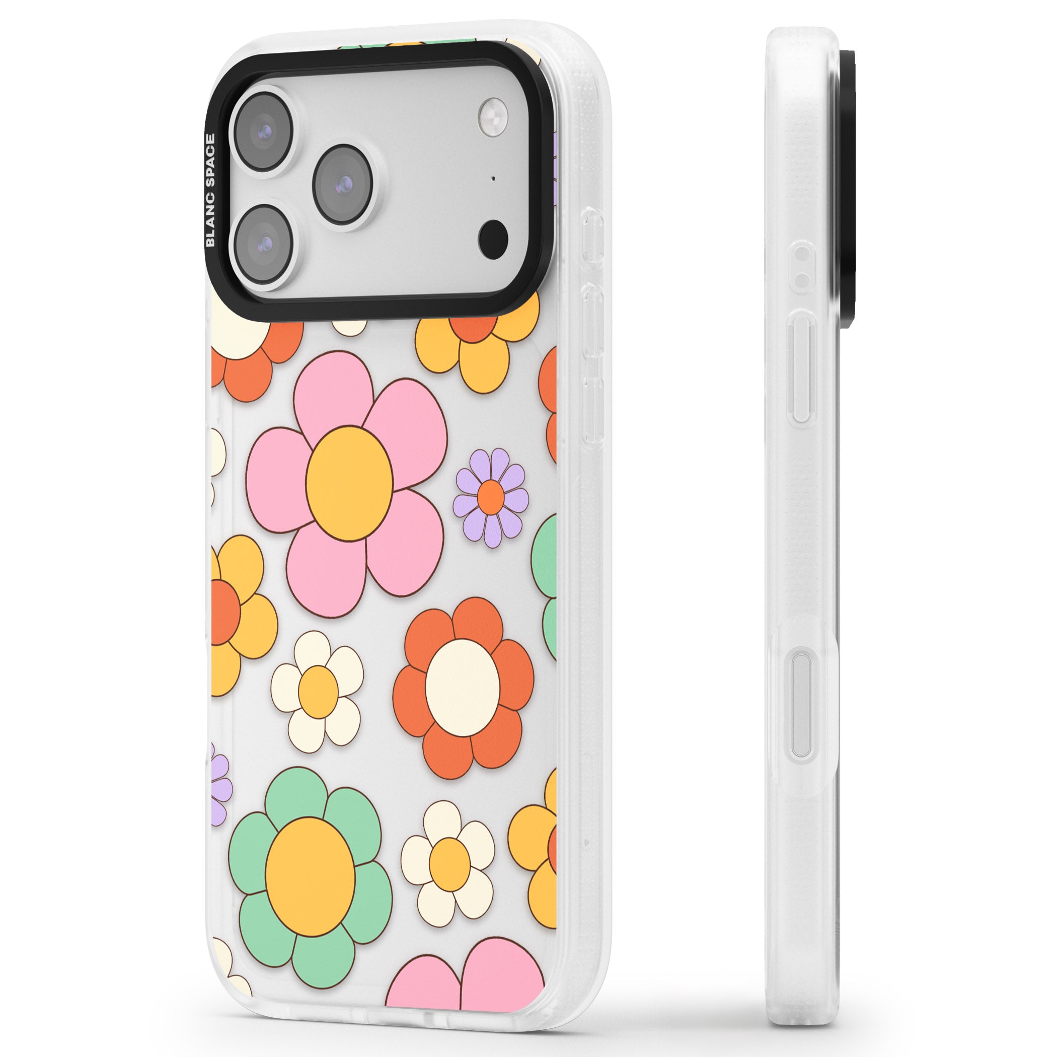 Groovy Blossoms iPhone 17 Pro Max Impact Air Clear Phone Case Side Profile