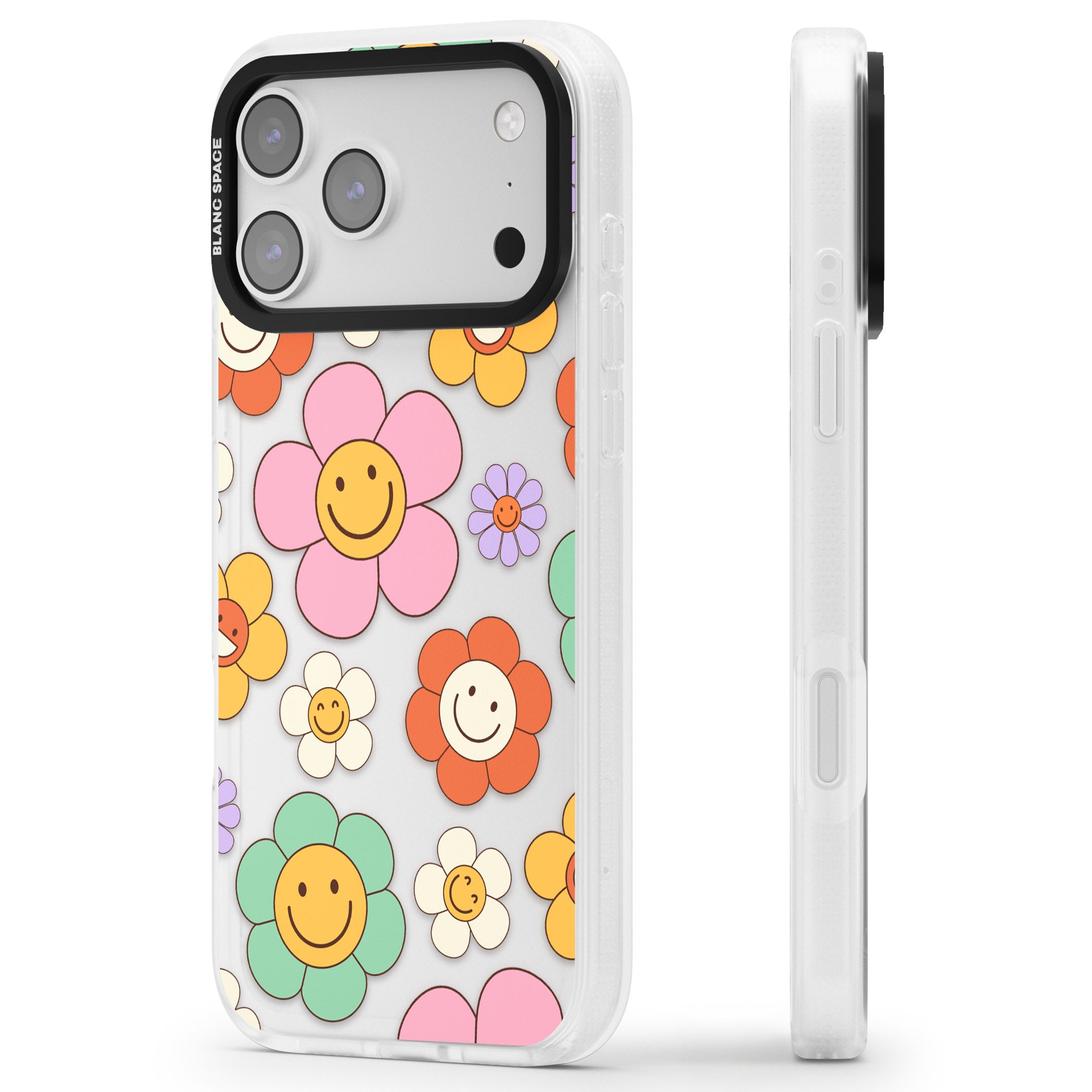 Happy Blossoms iPhone 17 Pro Max Impact Air Clear Phone Case Side Profile
