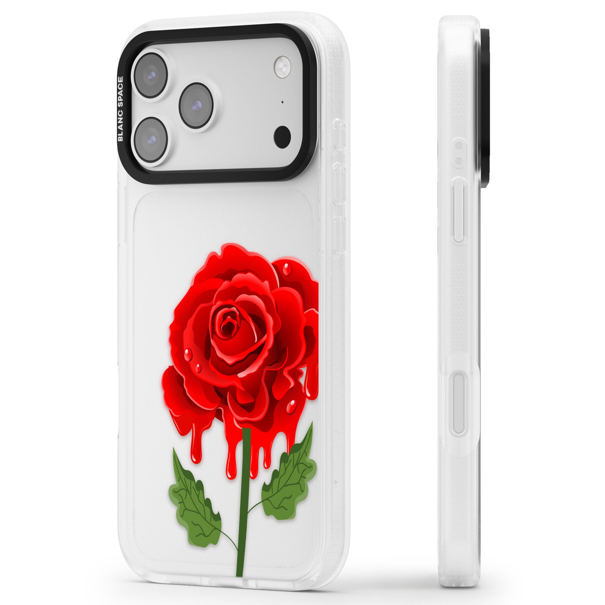 Melting Rose iPhone 17 Pro Max Impact Air Clear Phone Case Side Profile