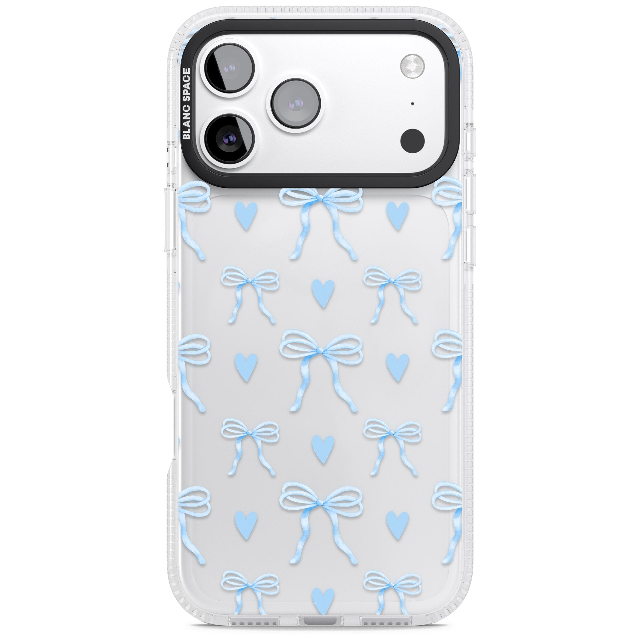 Blue Bows & Hearts iPhone 17 Pro Max Impact Air Clear Phone Case