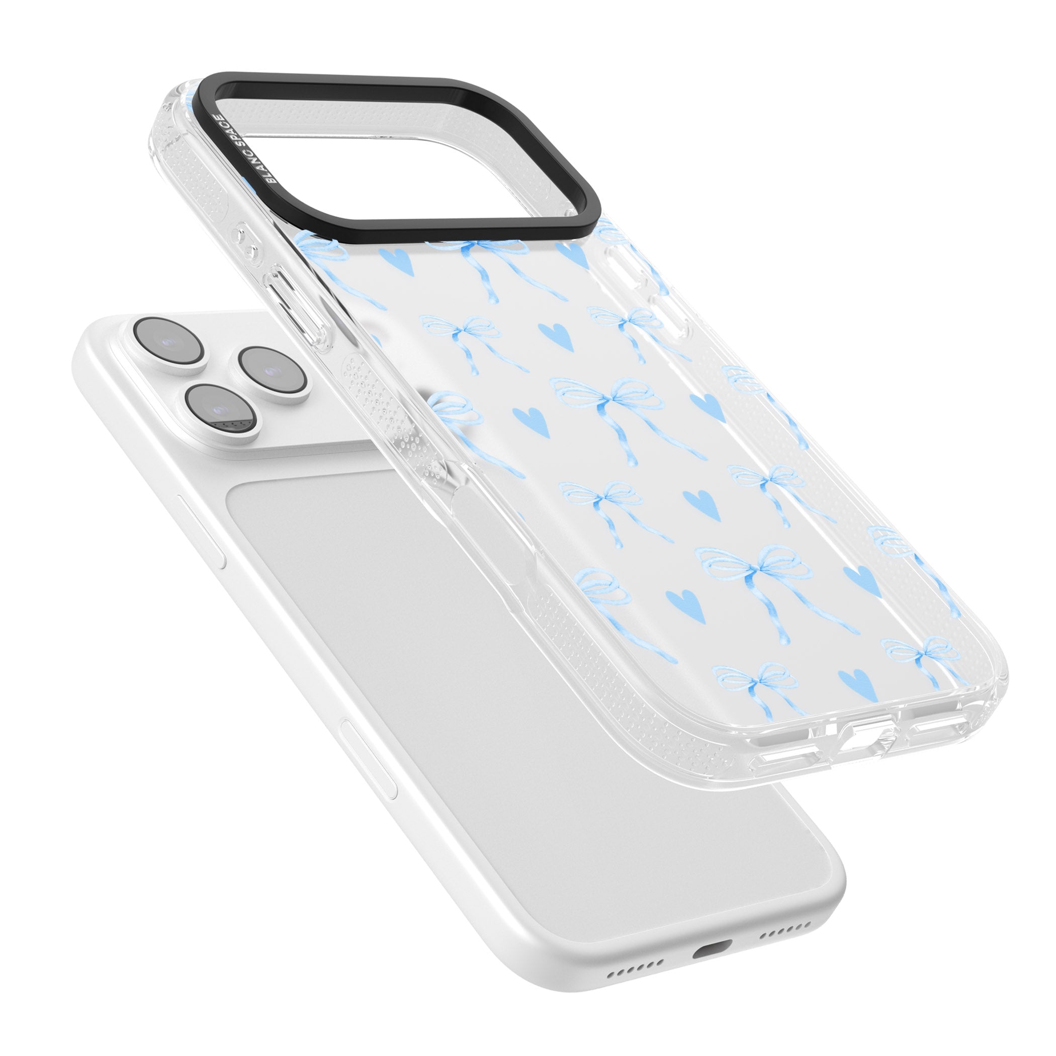 Blue Bows & Hearts iPhone 17 Pro Max Impact Air Clear Phone Case Colours