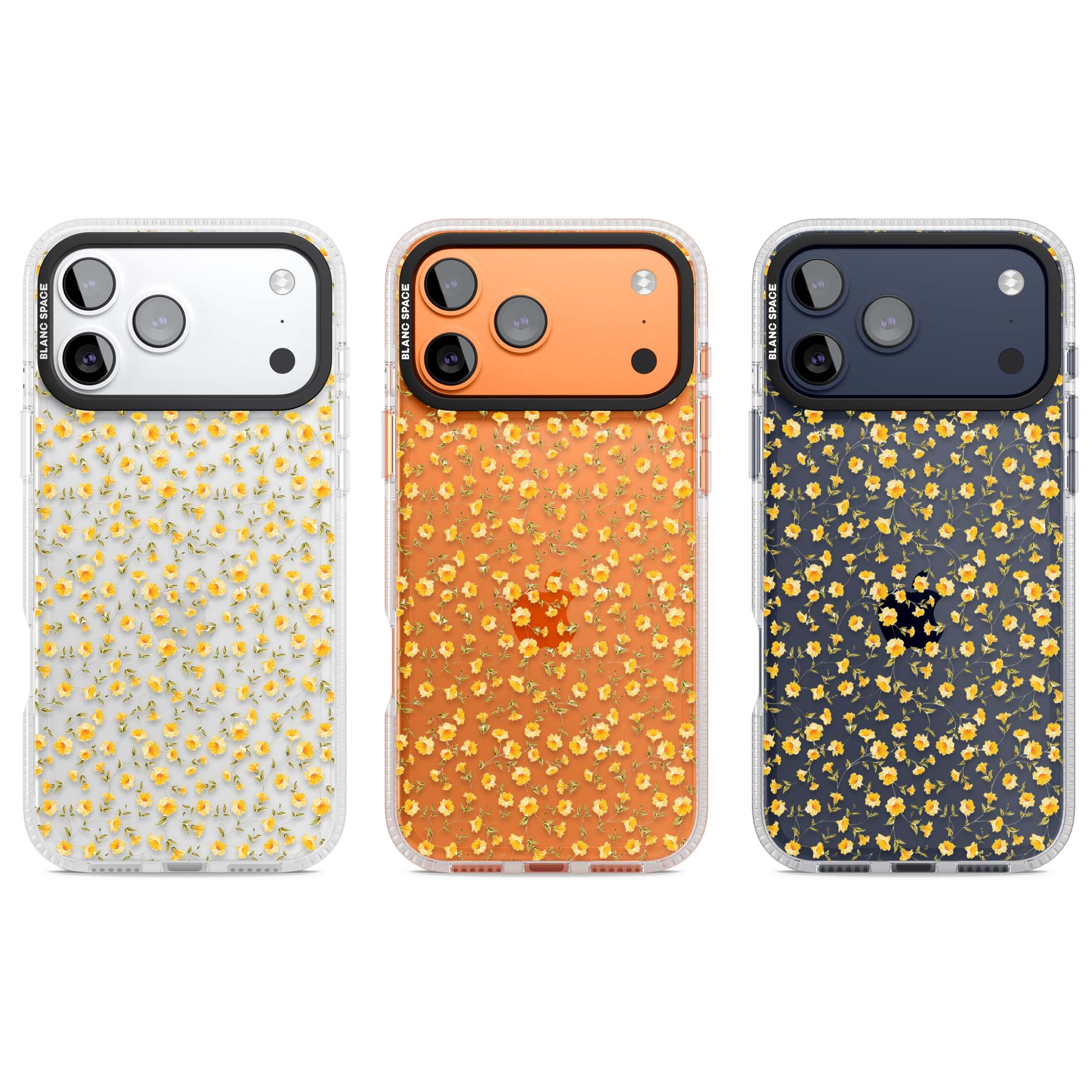 Buttercup wildflower iPhone case featuring tiny yellow flowers and trailing green vines on clear | Clear Case Impact Air case for iPhone 17 Pro, iPhone 17 Pro Max