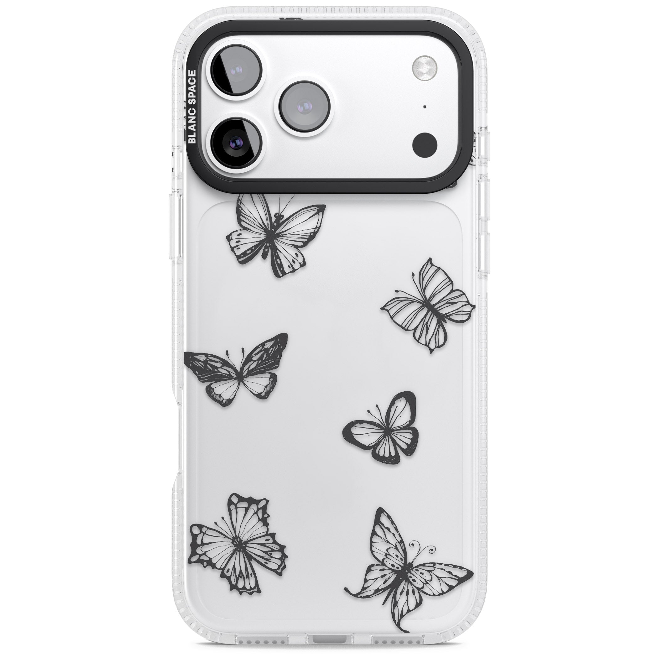 Grey Butterfly Line Pattern iPhone 17 Pro Max Impact Air Clear Phone Case